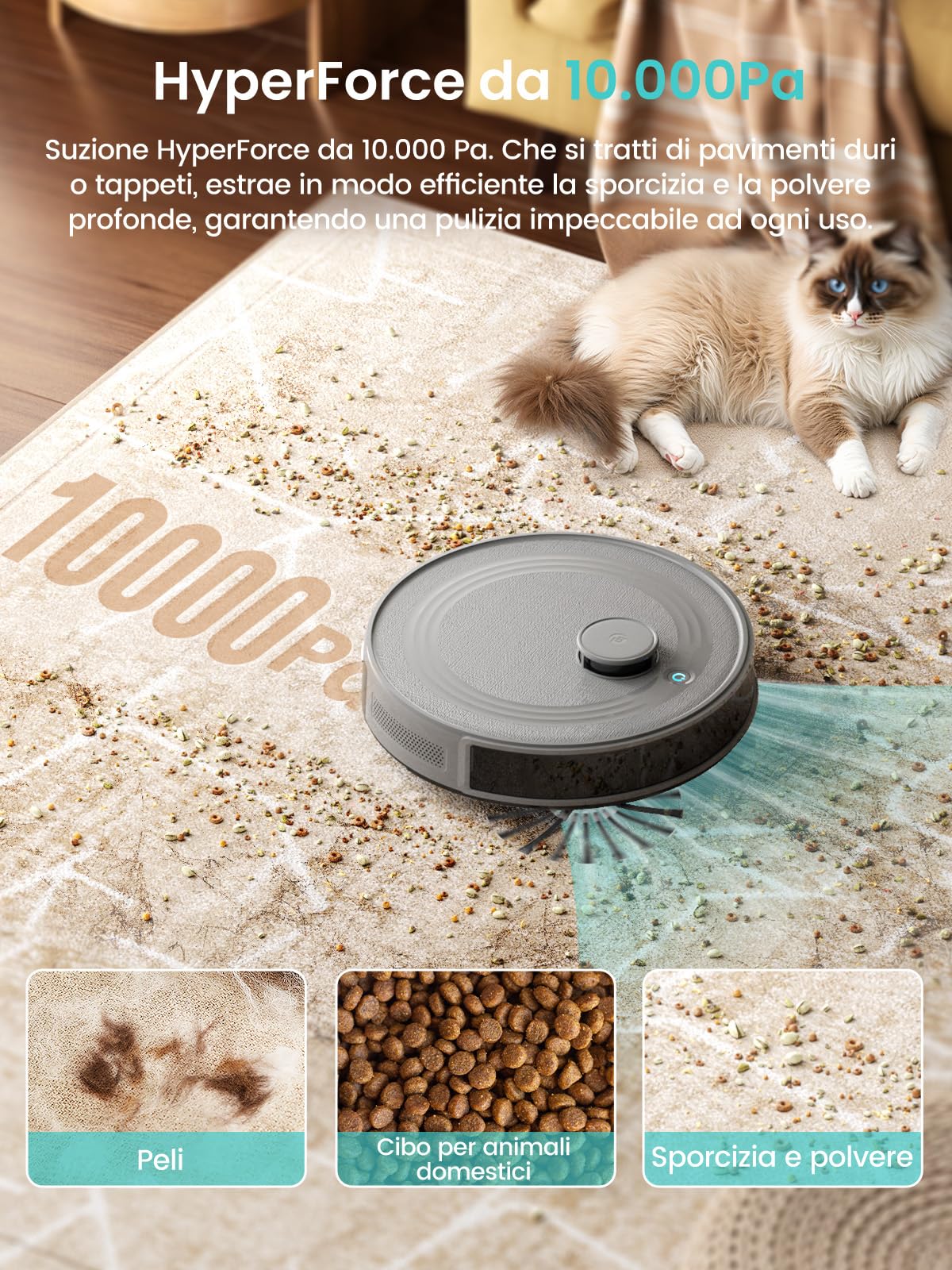 LEFANT M2S Plus Robot Aspirapolvere Lavapavimenti con Mappatura, 10000Pa, 240 Minuti, Navigazione Laser dToF, Evitamento Ostacoli PSD, Controllo APP/Alexa, Pulizia Personalizzata, Grigio