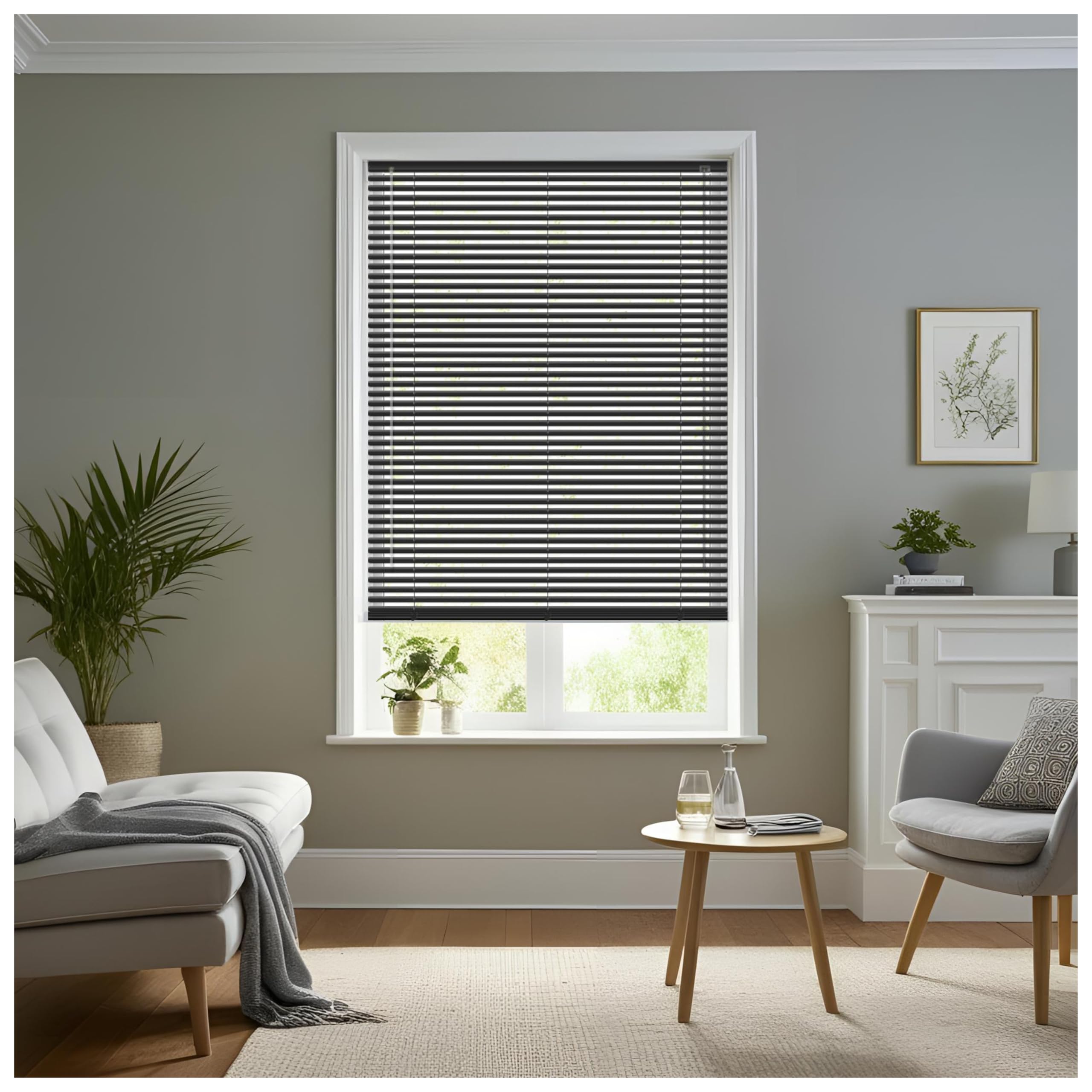 J.Din Made to Measure Black Plain PVC Window Venetian Blinds 25mm Slats, Easy Fit Windows Treatment Shutters Child Safe Fittings Home Office Curtains 75W x 150H cm