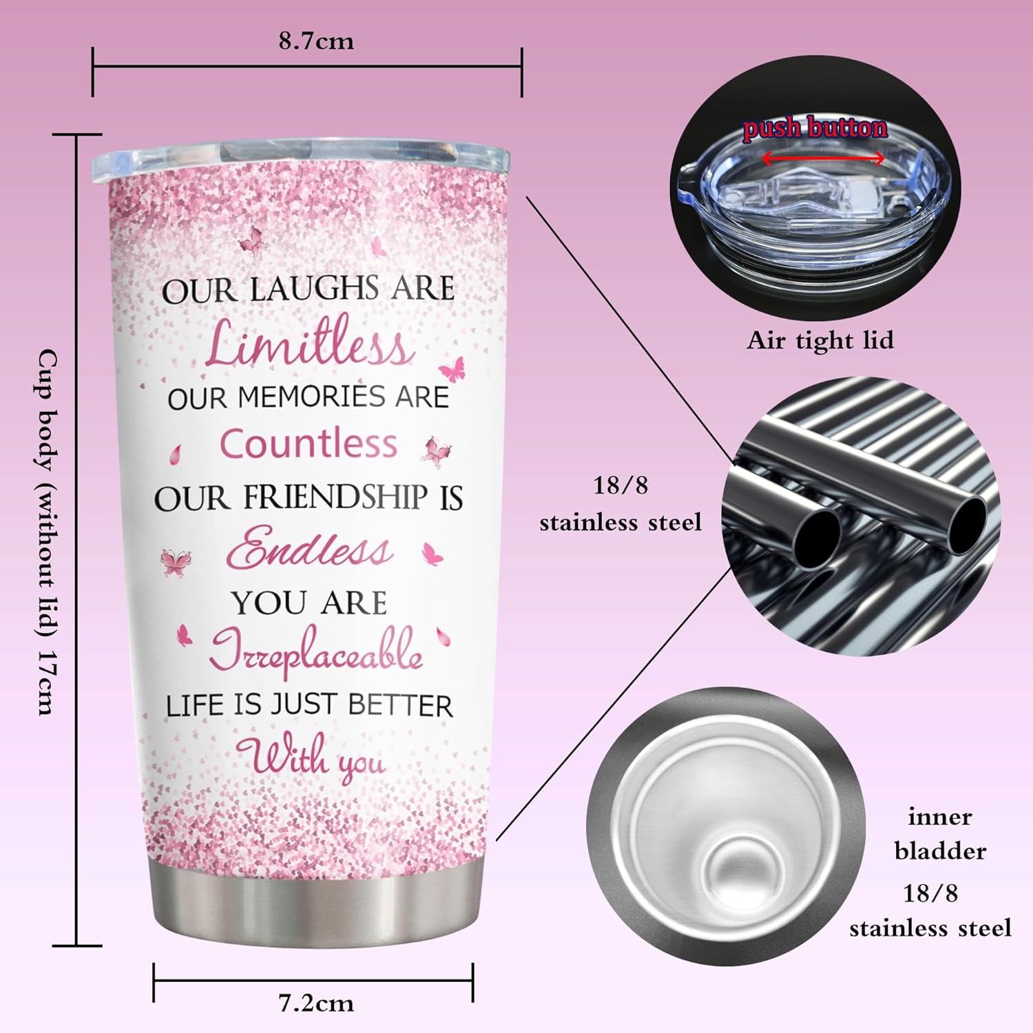 ZANIION Best Friend Birthday Tumbler 20oz - Unique Gift for Women, Friendship Coffee Cup for Bestie Female, Long Distance Present Ideas - Image 7