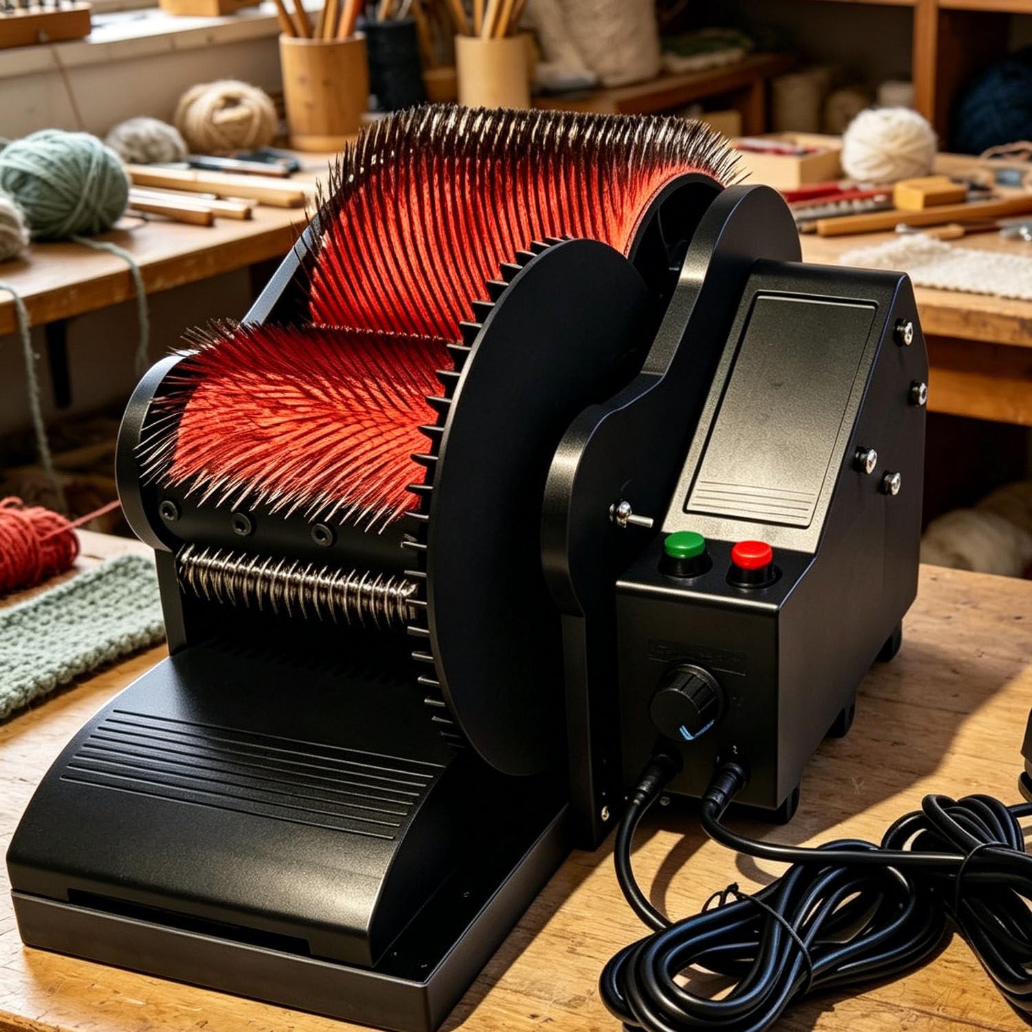 DowPie Wool Drum Carder,Fiber Processing Machine, Adjustable Combing Speed, w / 2 Foot Switches, Fit Various Household Handicraft Fiber Finishing Work