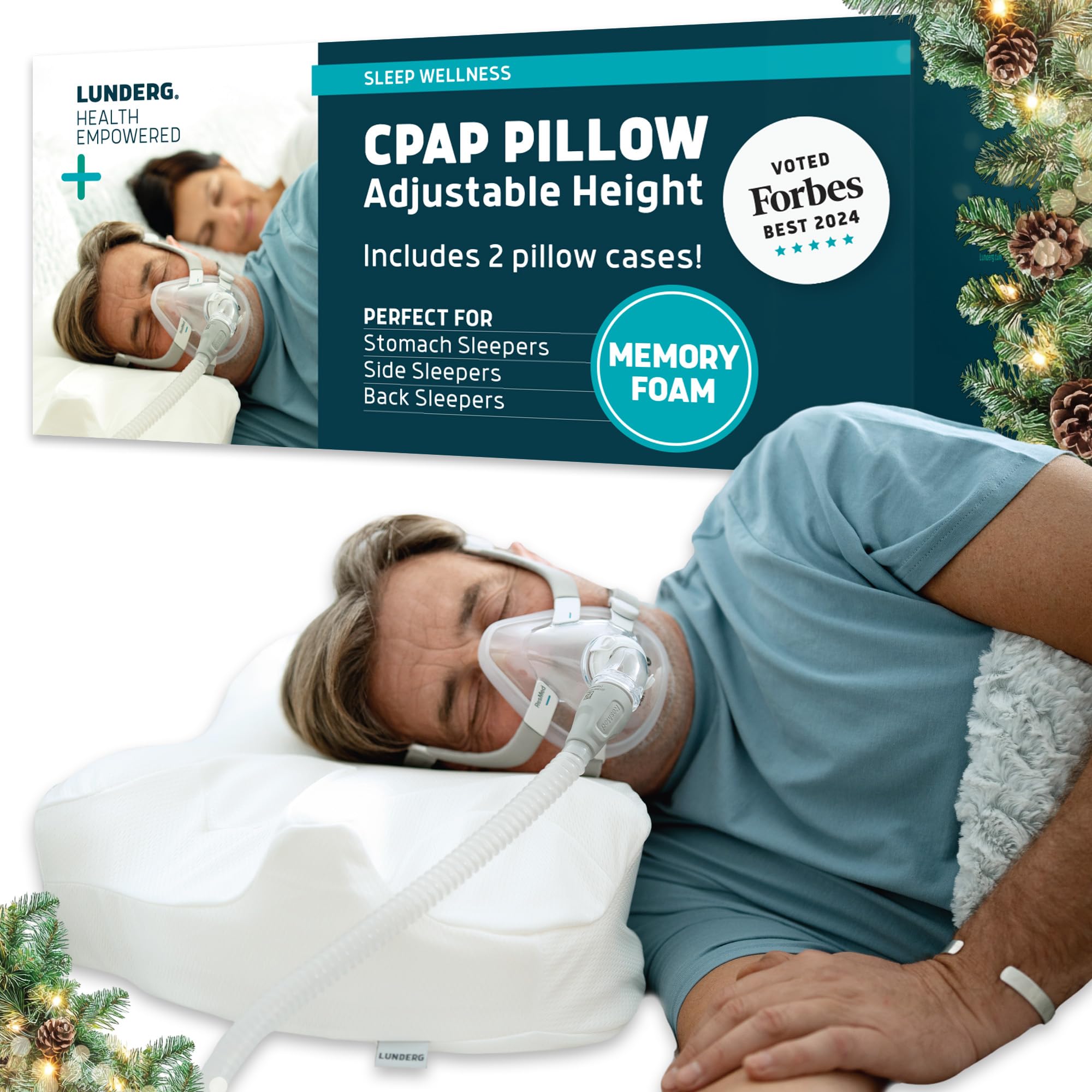 Lunderg CPAP Pillow for Side Sleepers - Includes 2 Pillowcases - Adjustable Memory Foam Pillow for Sleeping on Your Side, Back & Stomach - Reduce Air Leaks & Mask Pressure for a Better Sleep