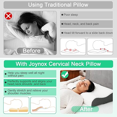 Miniatura 7 de Joynox Memory Foam Pillow for Sleeping, Adjustable Cervical Neck Support Bed Pillows for Shoulder Pain, Ergonomic Orthopedic Contour Pillow for
