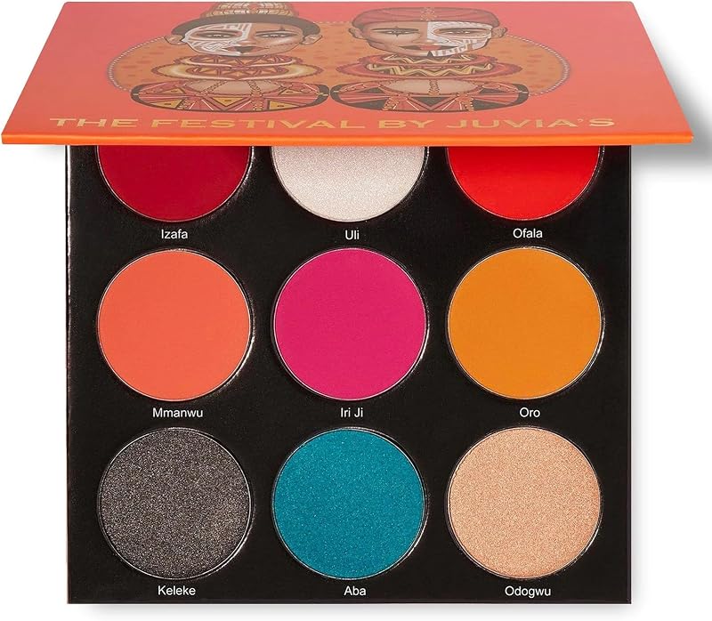 Juvia's Place Palette The Festival - Bold Coral, Red, Glittery Neutrals, Shades of 9, Bold and Fiery Palette, Pigmented Makeup Palette Eye Color & Shine