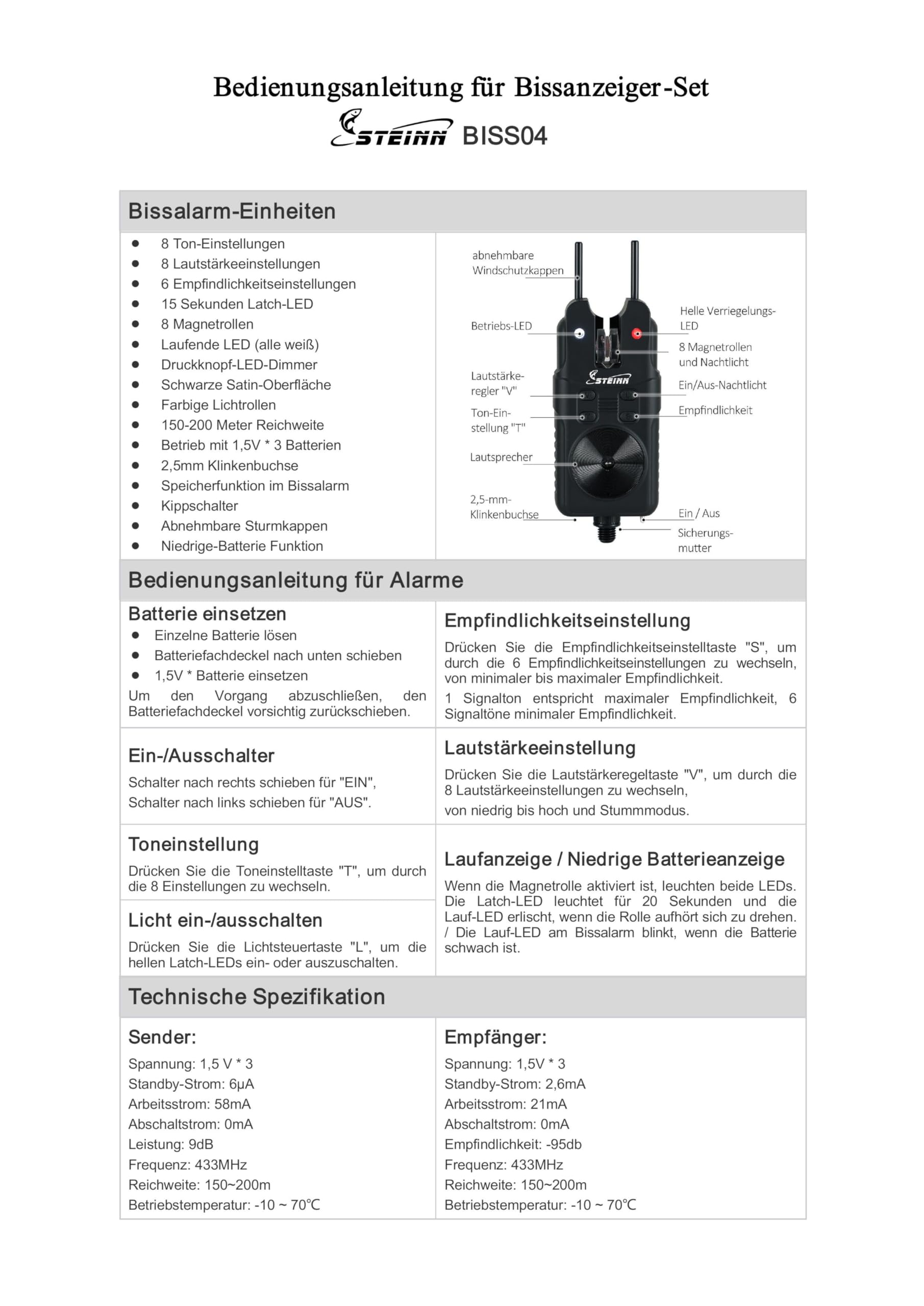 Steinn steinn004 Lot de détecteurs de touche électroniques sans fil avec LED pour la pêche à la carpe