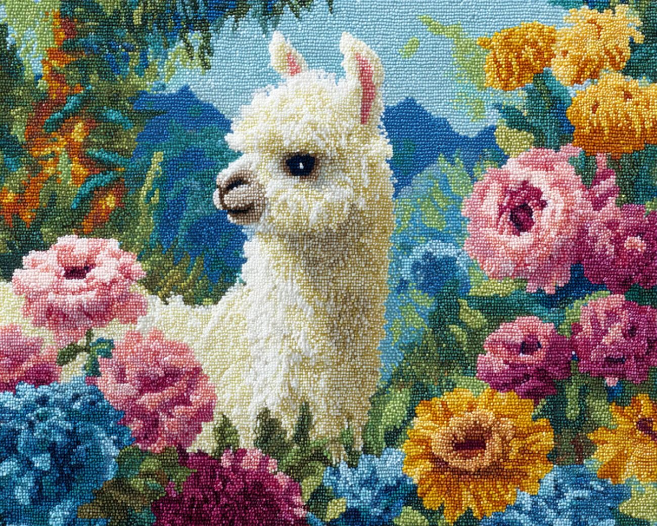 AMBATTERY Carpet Latch Hook Kit Alpacas and Flowers 60x90cm