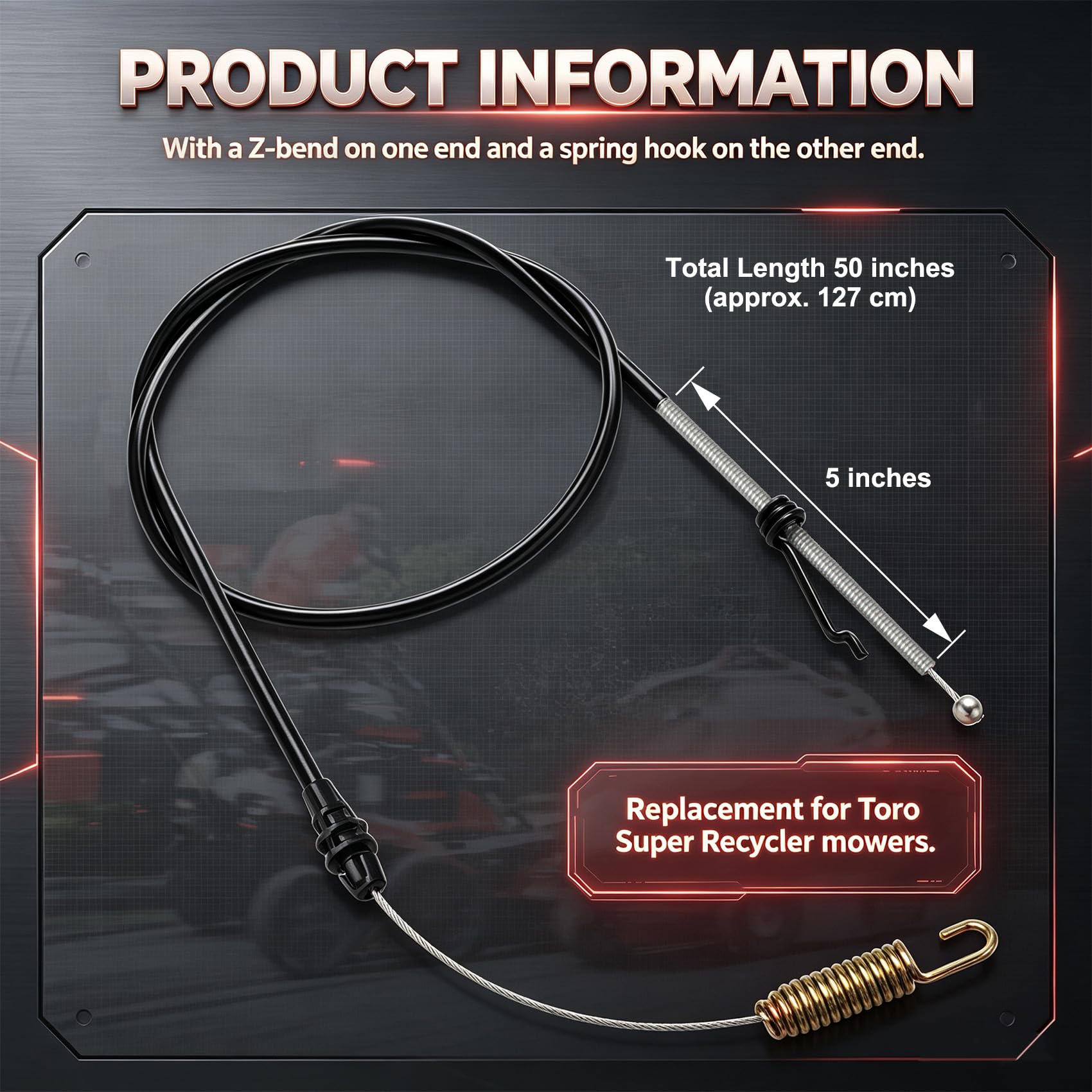 Cable de tracción de repuesto 117-9389 para cortacéspedes Toro 21387, 21389 Super Recycler, compatible con los modelos Toro Super Recycler 20837, 20835, 20836, 20838, 21680, 21681