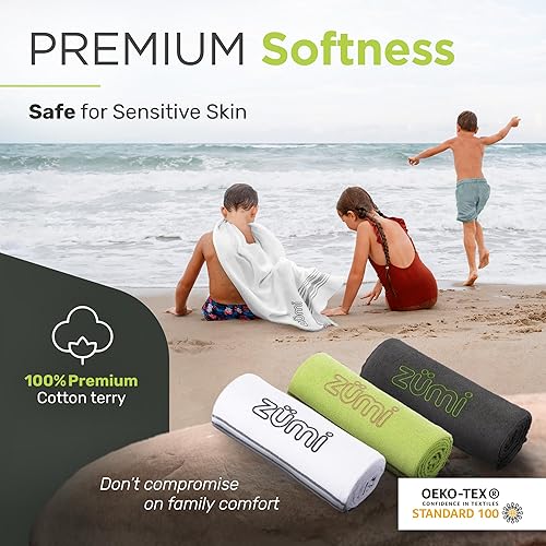 Miniatura 6 de Zumi Toalla de viaje grande 100% algodón de secado rápido, suave, delgada, compacta, altamente absorbente, toalla de camping ligera para playa,