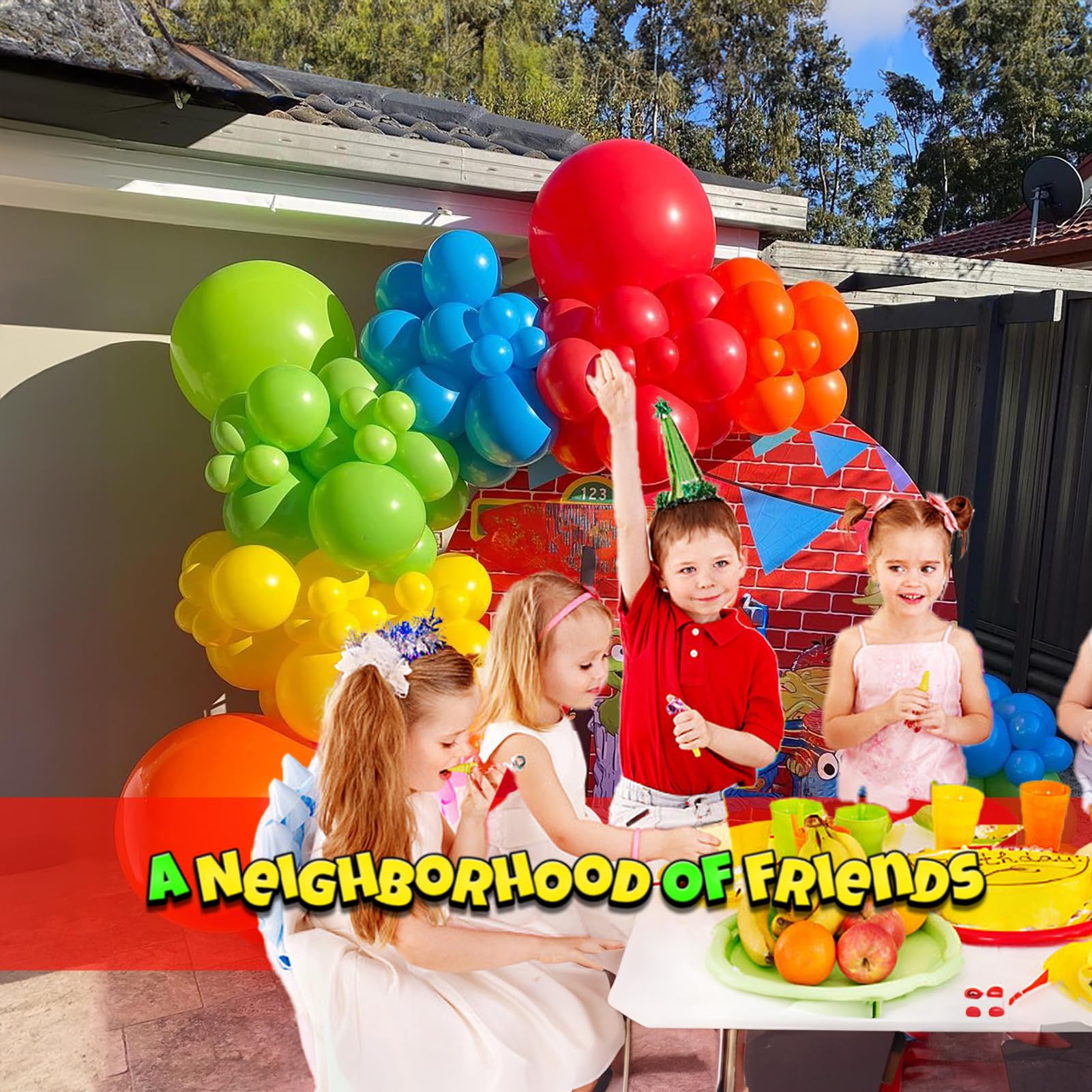 yeewaka Sesame Friends Birthday Party decorations 150+ Pcs Cartoon Theme primary color Balloon Garland Kit Red Blue Yellow Green Latex Balloon Arch For kid birthday supplies