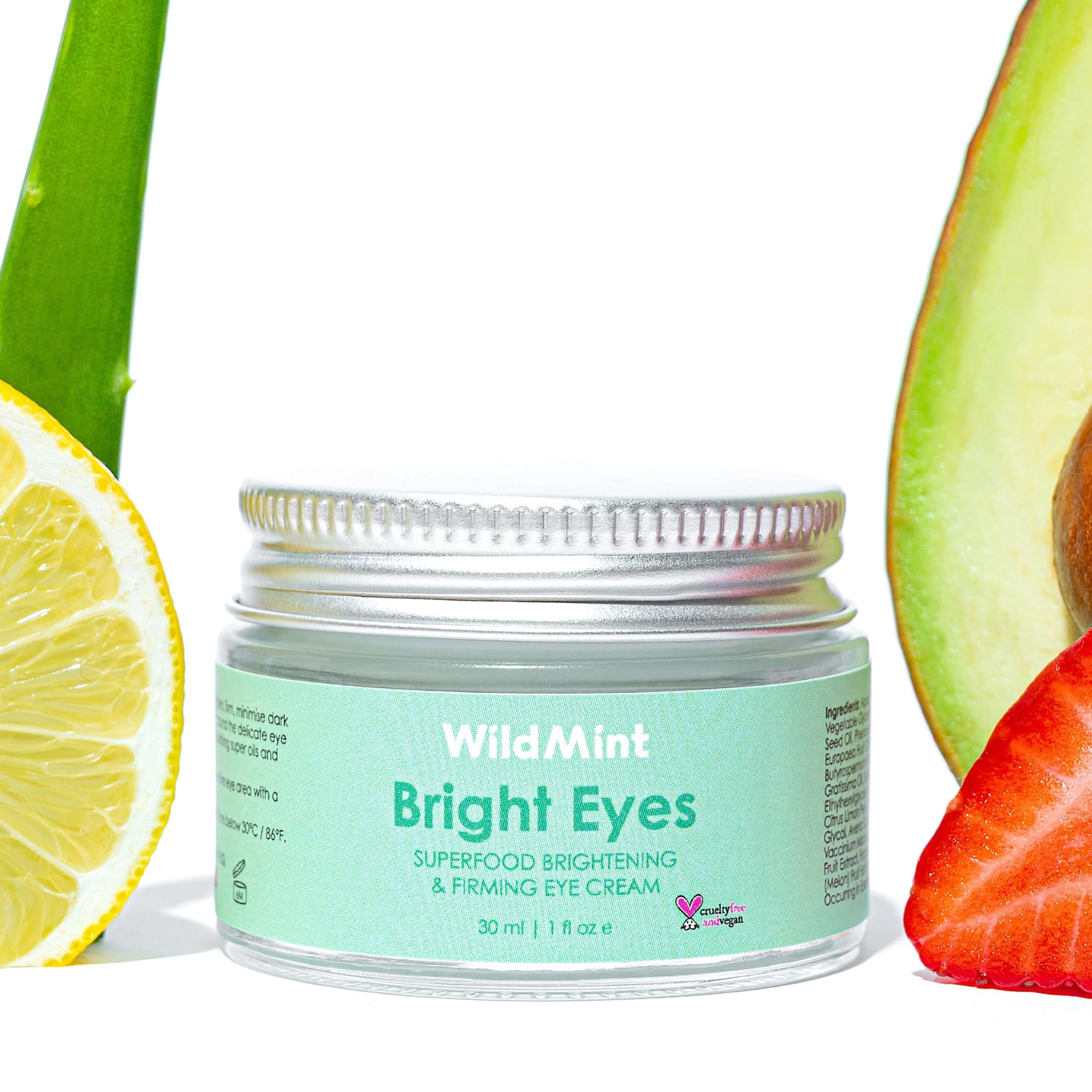 WildMint Bright Eyes Cream with Hyaluronic Acid | Brightening & Firming Eye Cream for Sensitive, Dry, Mature Skin | Reduces Dark Circles & Puffiness | UK Made Vegan & Cruelty-Free Skincare | 30ml