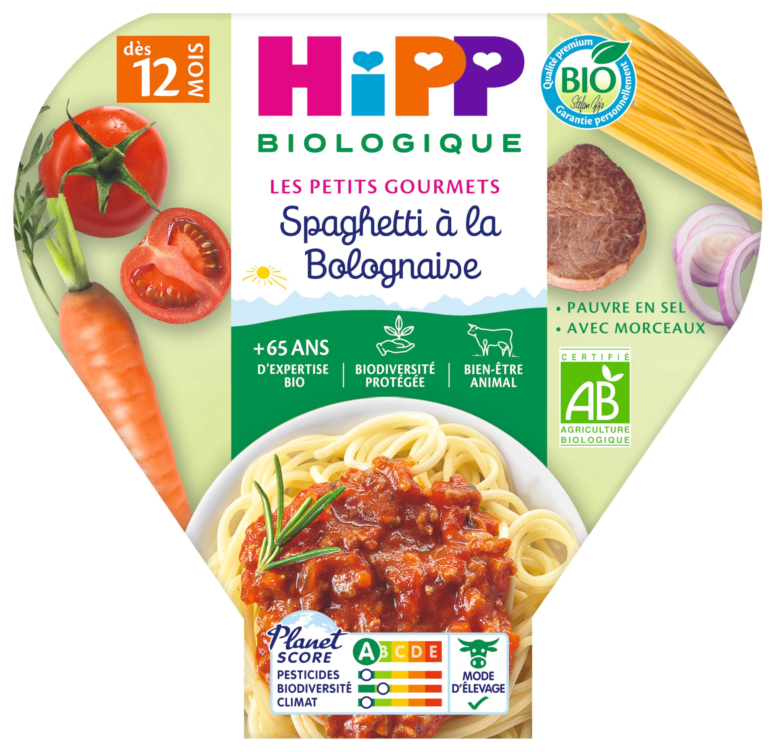 HiPP - Les Petits Gourmets - Spaghetti à la Bolognaise dès 12 mois - Assiettes - 6x230g - BIOLOGIQUE
