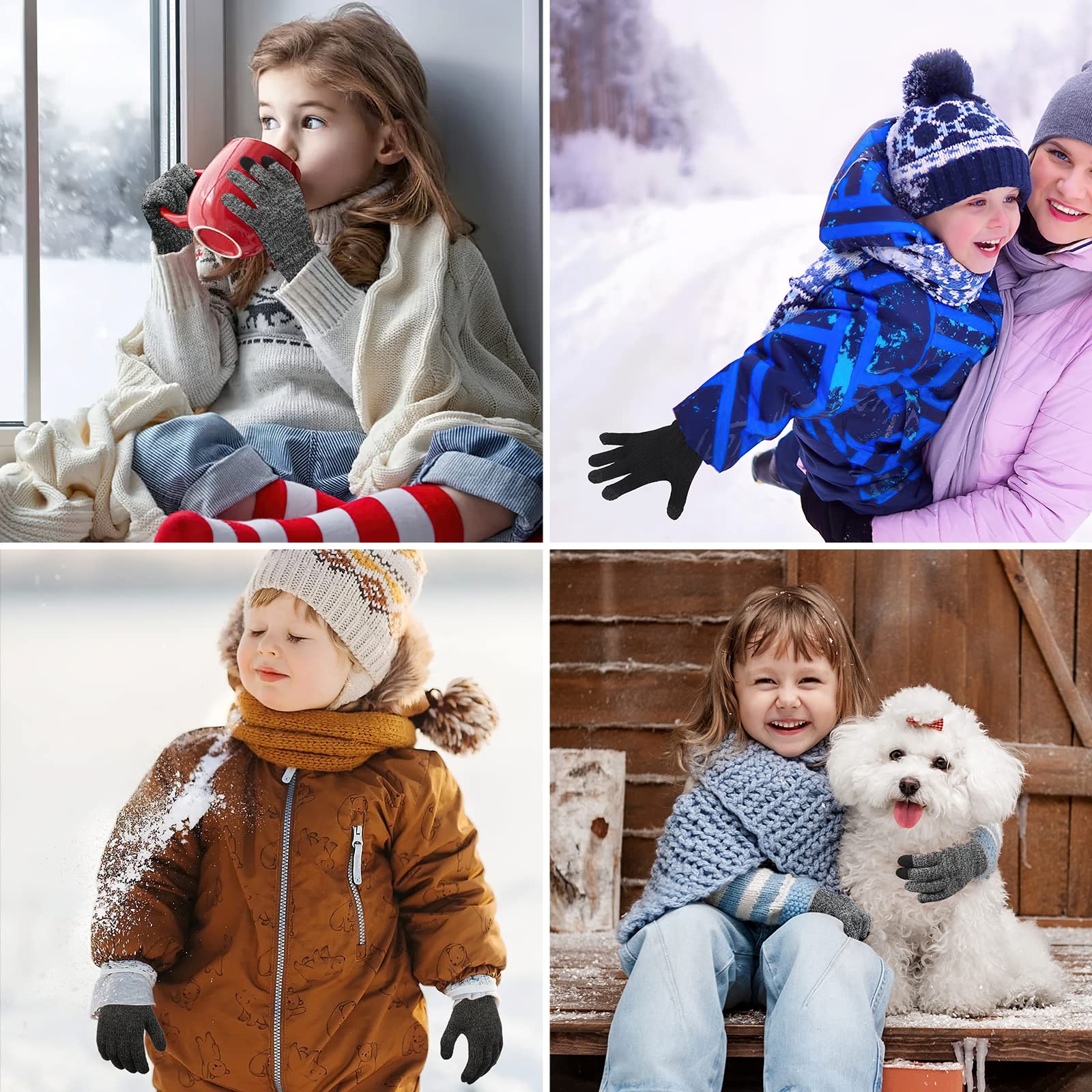 3 Pares de Guantes Cálidos de Invierno para Niños, Forro polar Térmico Elástico para Pantalla Táctil Guantes de Punto con Dedos Completos Mitones, para Niños de 4 a 8 años Niñas y Niños