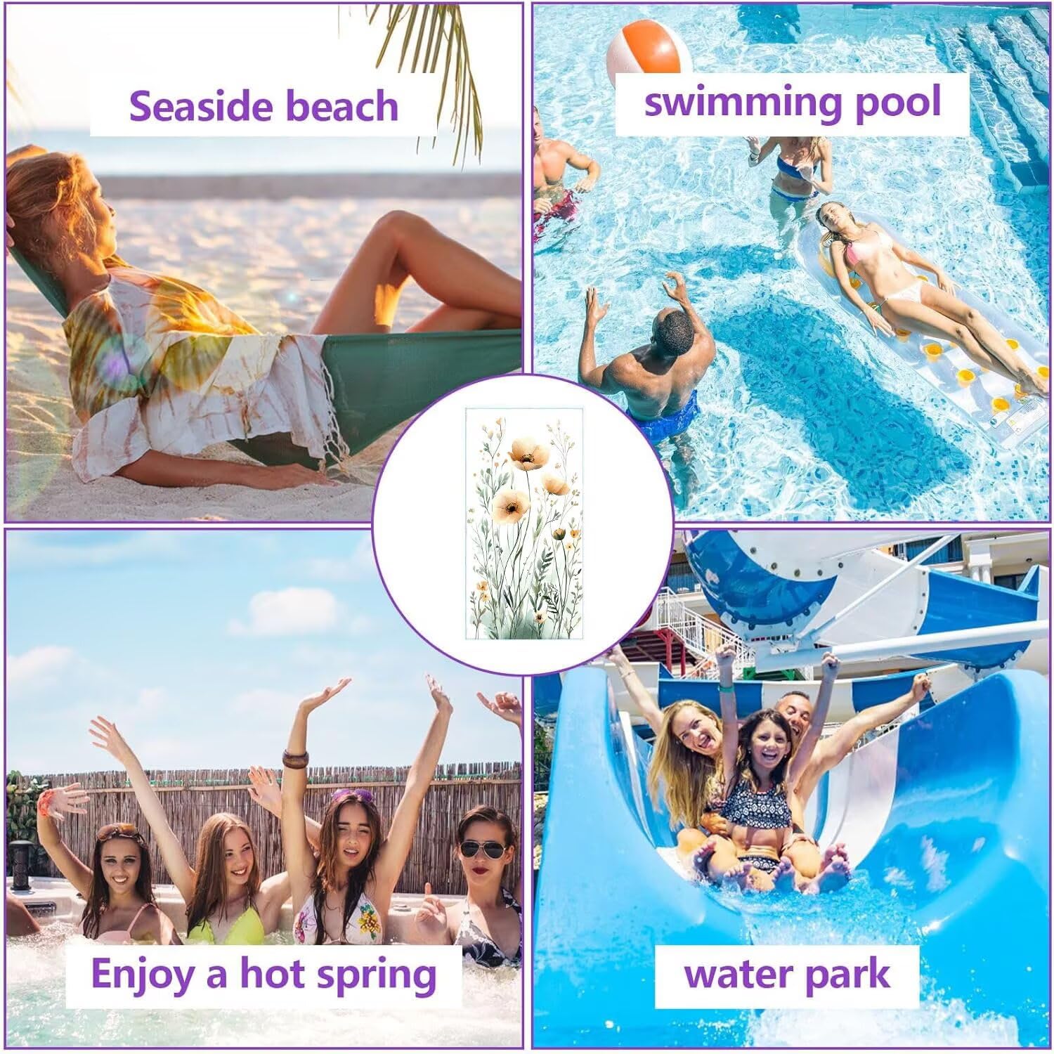 Toalla Playa 100 x 200 cm, Juego de 2 Toallas Microfibra Grande de Secado Rápido, Absorbente, Compacto, Toalla de BañO Sin Arena Verano Manta de Playa Mujer para Baño Regalo (Flores silvestres) H1012
