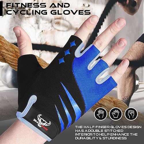 Miniatura 3 de BEAST RAGE Guantes de ciclismo de medio dedo para hombres y mujeres, guantes acolchados de gel, antideslizantes, absorben los golpes, levantamiento