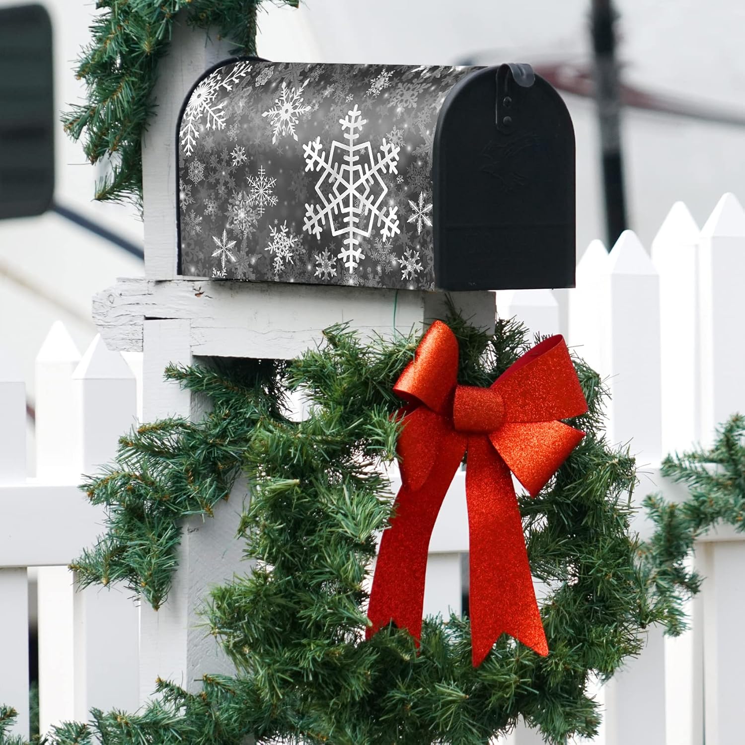 Texupday Winter Snowflakes Decoration Mailbox Cover with Magnetic Strip Christmas Mailbox Wraps Post Letter Box Cover Standard Size 21" X 18" for Garden Outdoor Yard Decor (Gray)