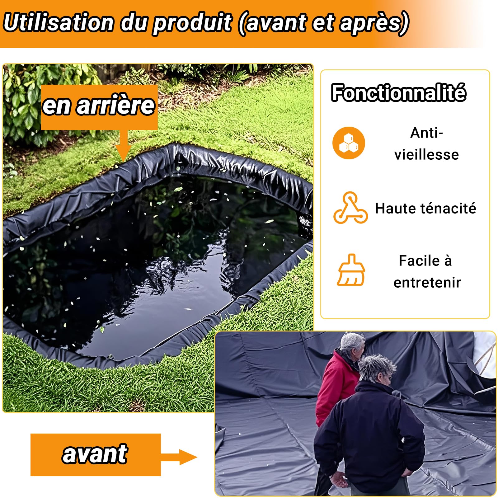 Heavy-Du - Rivestimento per laghetto, impermeabile, in PVC, per laghetti da pesce, fontane e cascate, dimensioni disponibili: da 1 m a 15 m, colore: nero