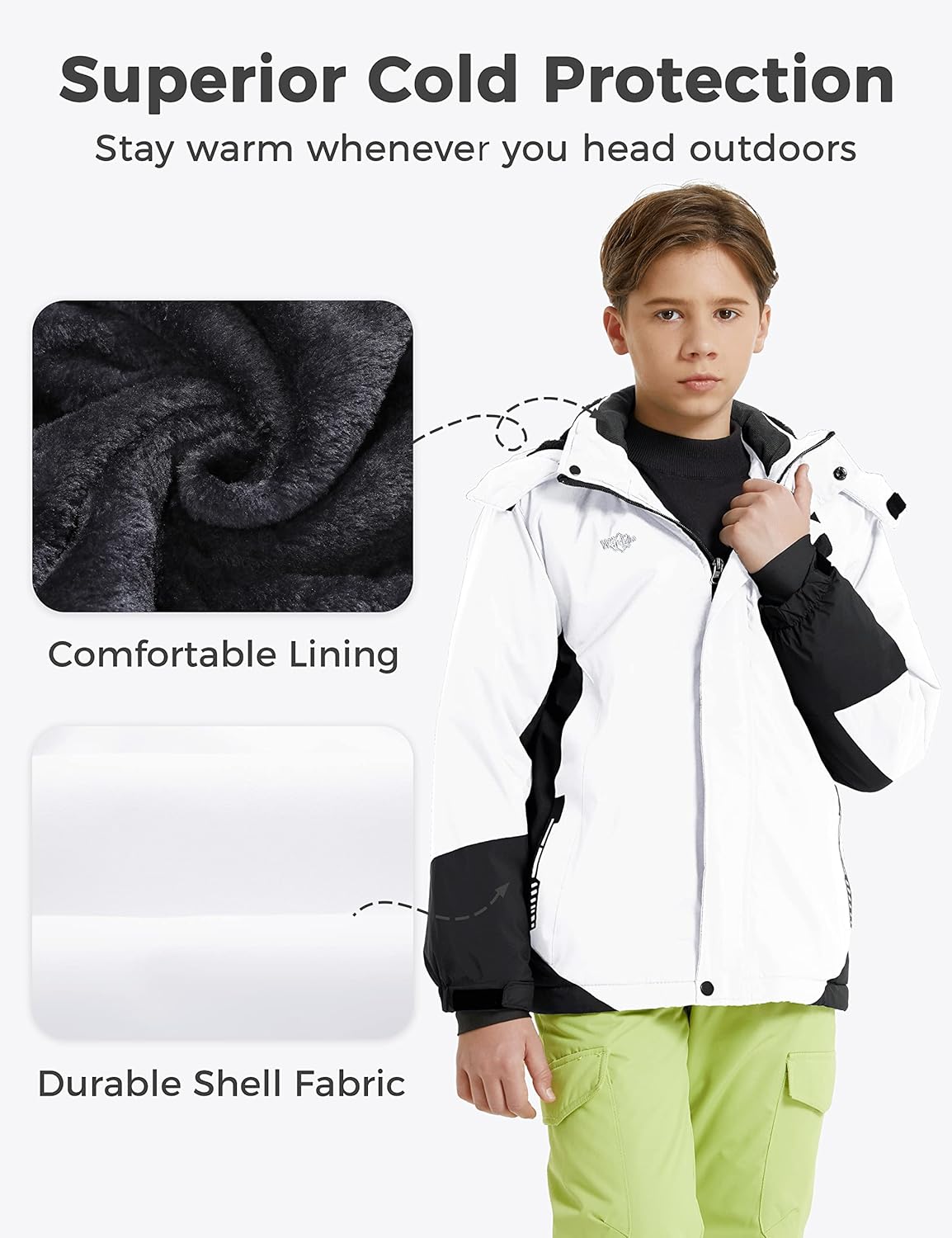 wantdo Boy's Ski Jacket Warm Fleece Winter Coat Waterproof Snow Jacket Rain Coat - Image 4