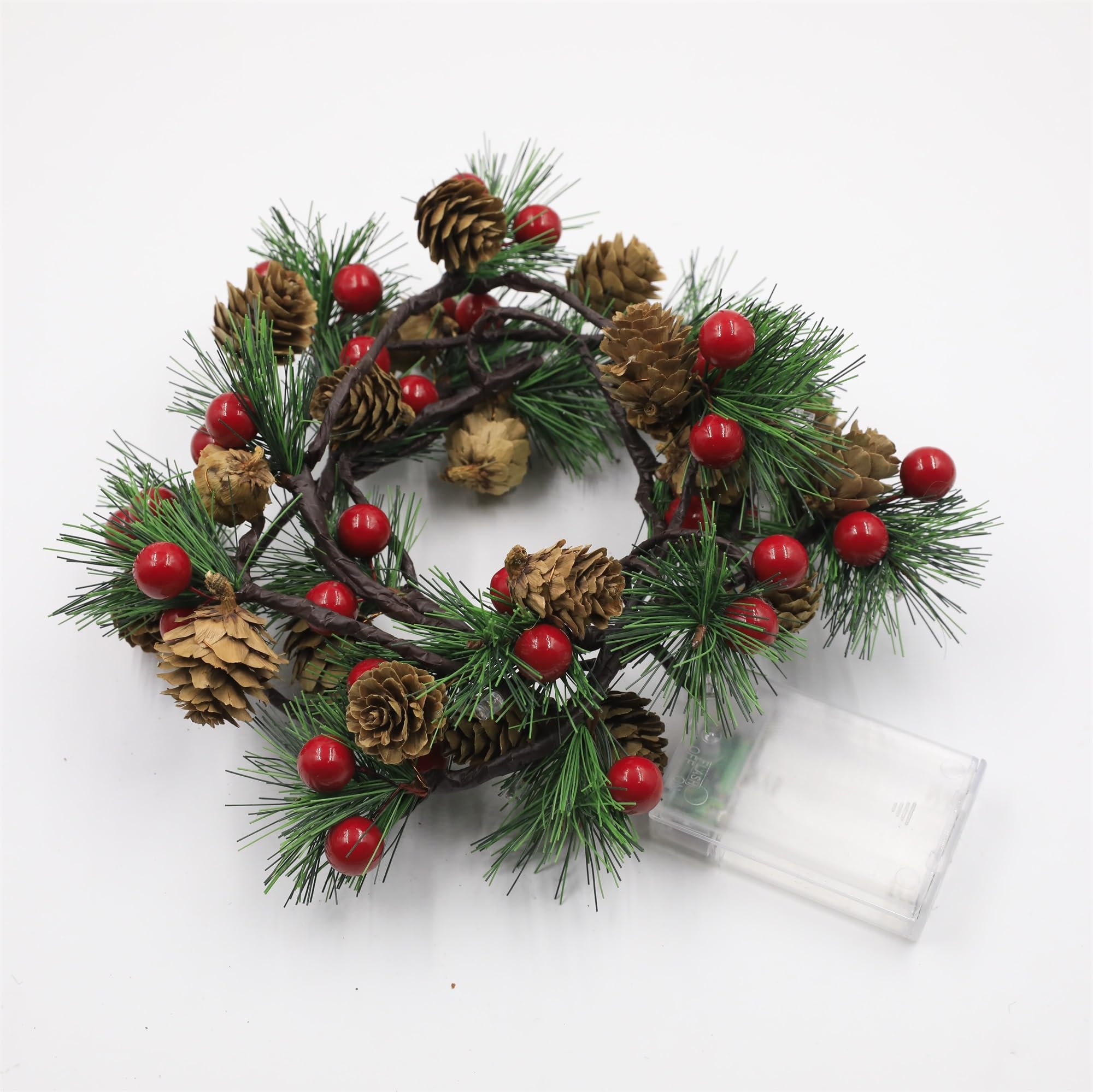 Queta Guirnalda de Navidad para Decoración, Guirnalda de Pinos Con Cadena de Luz de Cobre Mejorada, Conos y Bayas Artificiales - Para Puerta, Escaleras, Chimeneas, Corona (3 m, 30)