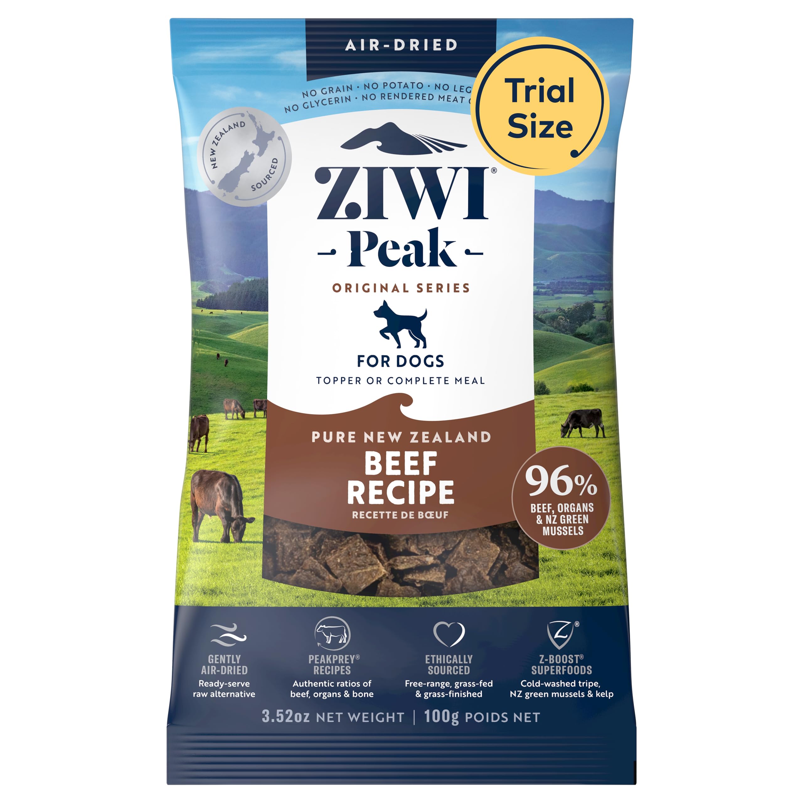 ZIWIPeak Air-Dried Dog Food – Beef - All Natural, High Protein, Grain Free, Limited Ingredient w/Superfoods (3.5oz)