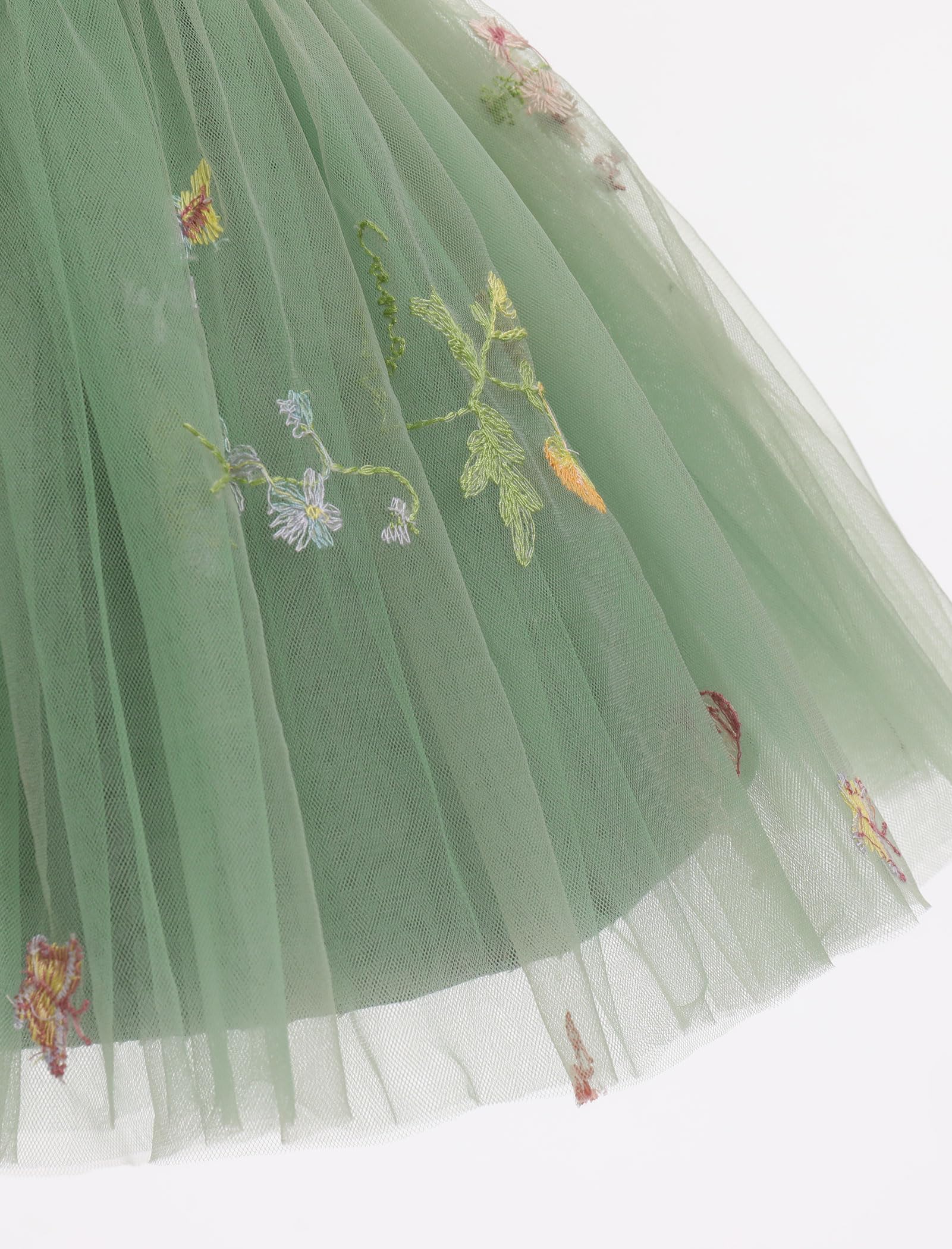 OMEWEE Vestido de flores para niña, con bordado floral, plisado, vestido de tul con volantes, vestido de verano elegante para primera comunión, boda, sesión de fotos