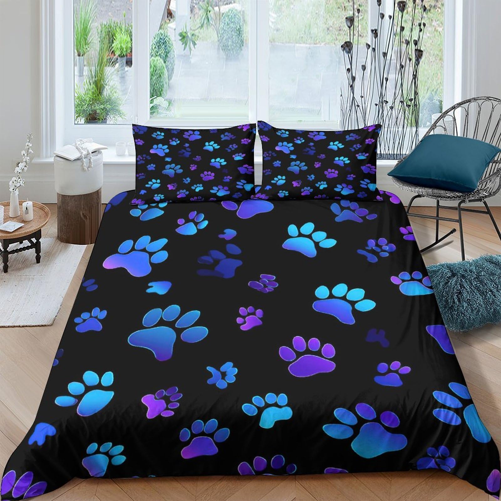 Ctjqhvkz Style-4 3D Printed Blue Purple Paw Fitted Sheet Microfiber Soft Non-Slip Animal Pattern Bed Cover For Bedroom Guestroom Decor Single（135X200cm）