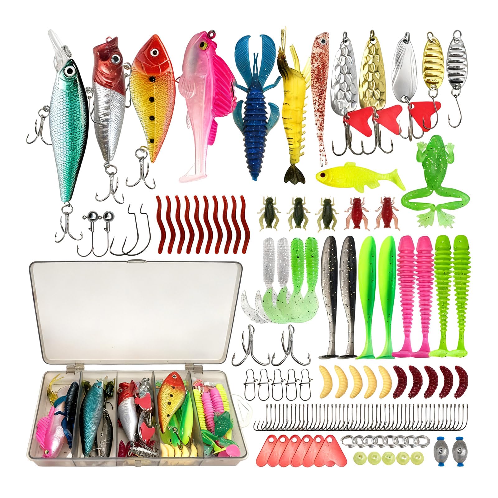 XuQiZZpp 133pcs Fishing Tackle Metal Silicone Artificial Lures Baits with Waterproof Organizers Enhances Visibility Underwate
