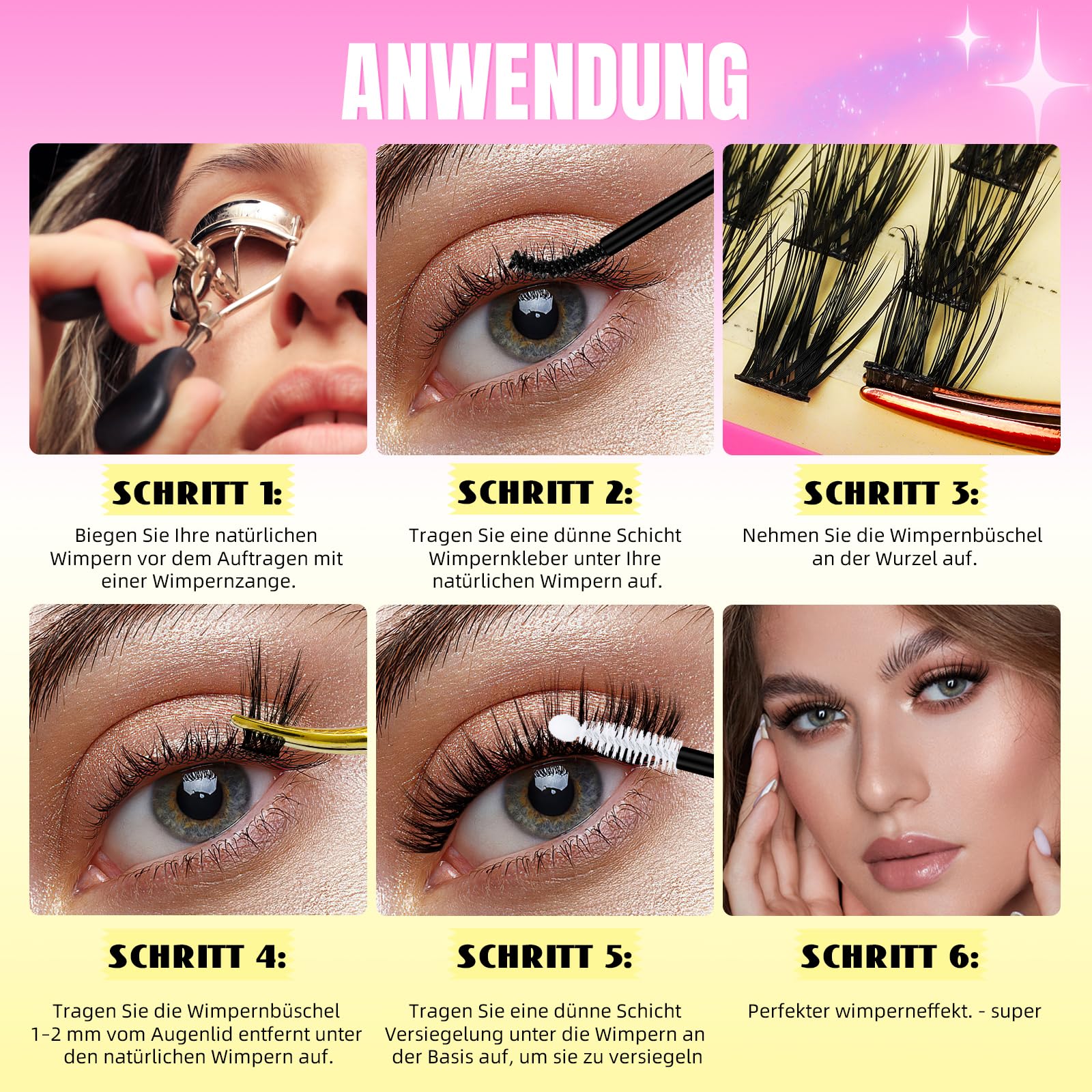 Wimpern Extensions Set Wispy Lash Extension Set 144 Stück Wimpernverlängerung Set 10-16mm D-Wimperncluster(2Style, Babe&Baby KIT)