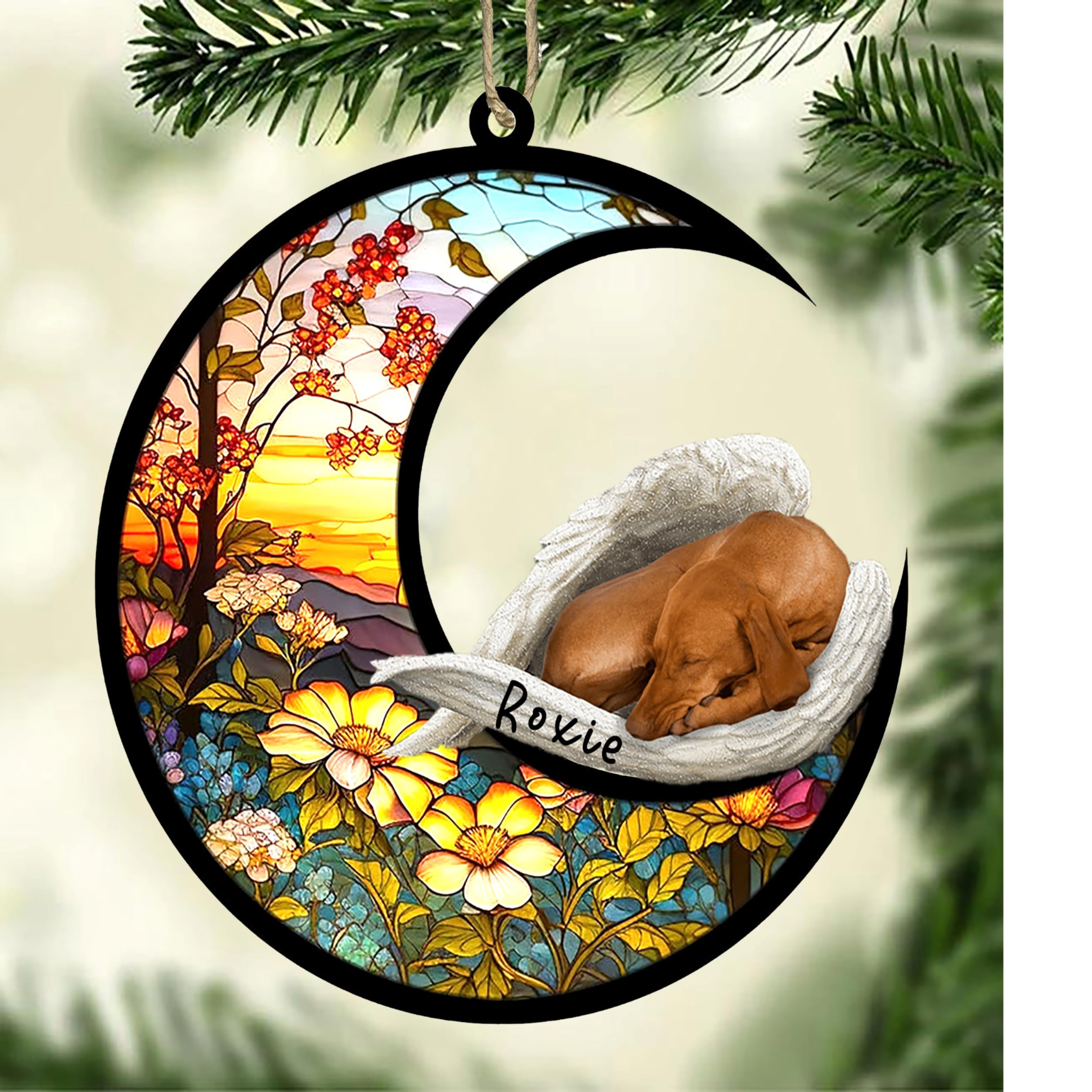 Personalized Vizsla_1 Dog Memorial Suncatcher, Vizsla_1 Christmas Ornament with Name, Pet Loss Catcher, Gifts for Dog Lovers Loss of Dog, Vizsla_1 Sleep on Haven