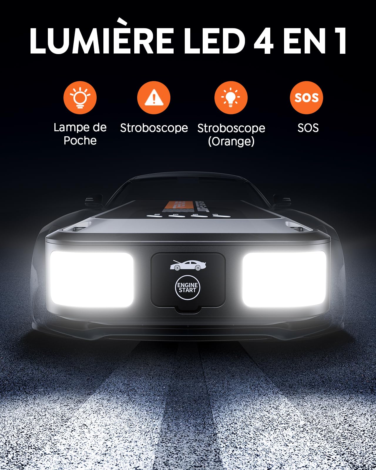 TREKURE Booster Batterie Voiture 7000A 16800mAh, 12V Démarreur Voiture (Jusqu’à 9.0L Essence & 8.5L Diesel), Booster Batterie Moto Portable, Pince Intelligente avec Affichage, Lumière LED à 4 Modes
