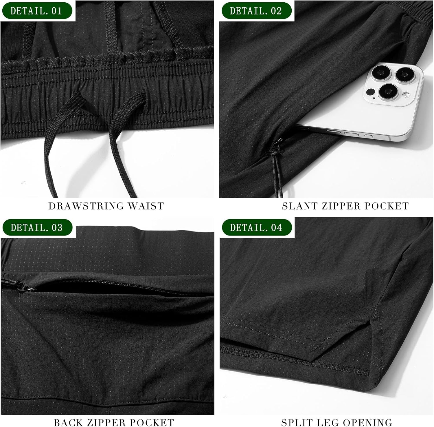Surenow Men's Athletic Running Shorts Workout Gym Shorts Quick Dry Lightweight Basketball Tennis Shorts with Zipper Pockets Black
