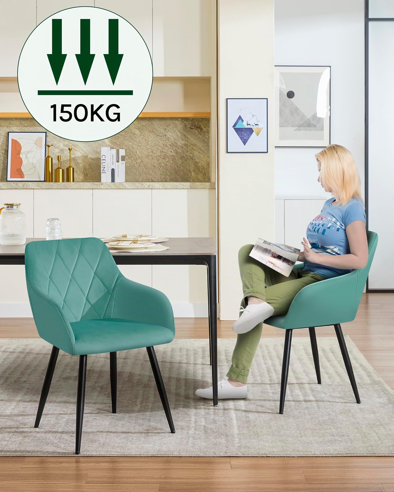 WOLTU Sillas de Comedor,Terciopelo,Turquesa