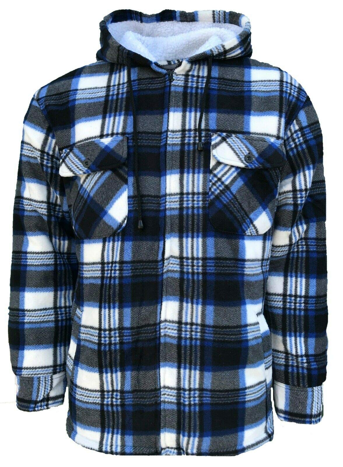 Mens Padded Shirts Lumberjack Hooded Flannel Check Jacket Thick