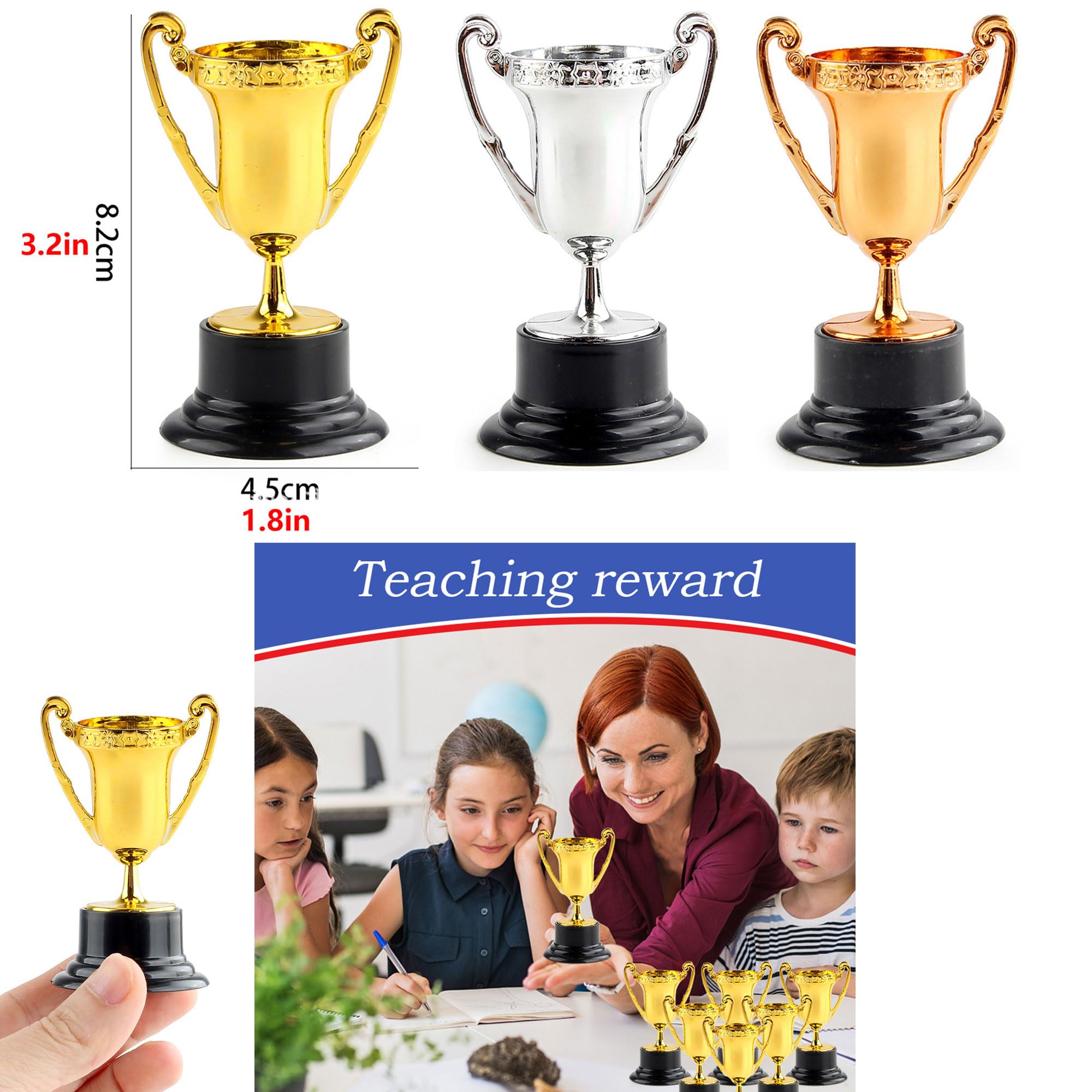 6-częściowy zestaw medali trofea złote mini trofea zwycięzca medale plastikowe trofeum mini złote trofea odpowiednie na przyjęcia urodzinowe, imprezy sportowe do szkoły
