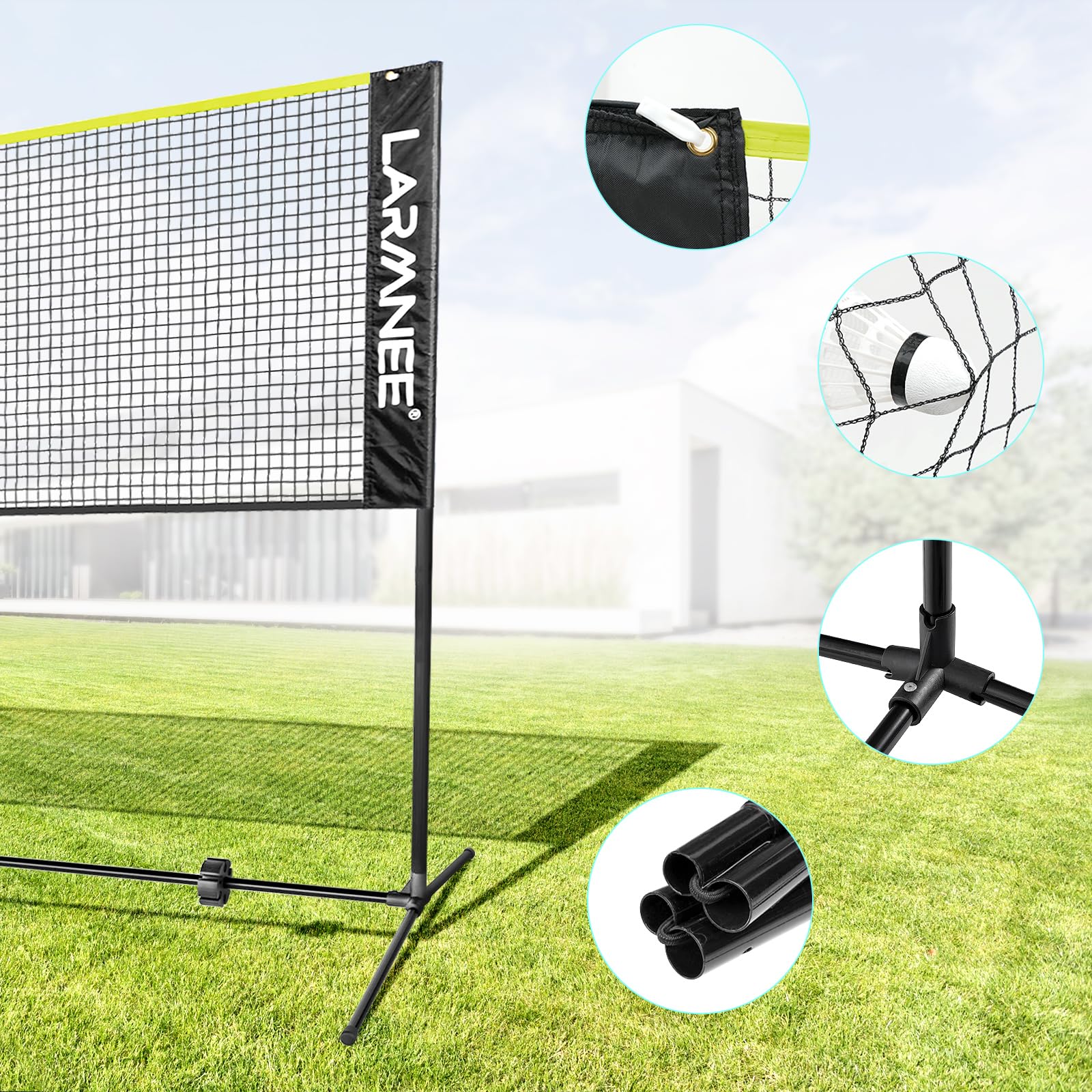 LARMNEE Rete da badminton, rete da pallavolo, rete da volano, regolabile in 3 altezze, 107/120/155 cm, set portatile per tennis, badminton o pallavolo, per giardino, interni, esterni