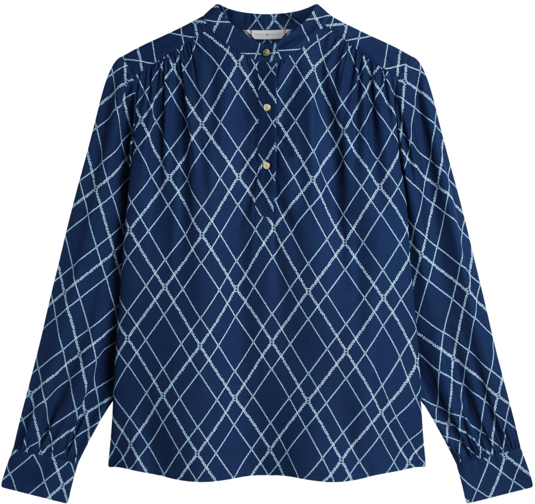 Tommy Hilfiger Bluzka damska VIS Twill V-NK WW0WW48178 L/S bluzki, niebieska (Argyle Print Navy), 38, Niebieski (Argyle Print Navy), 64