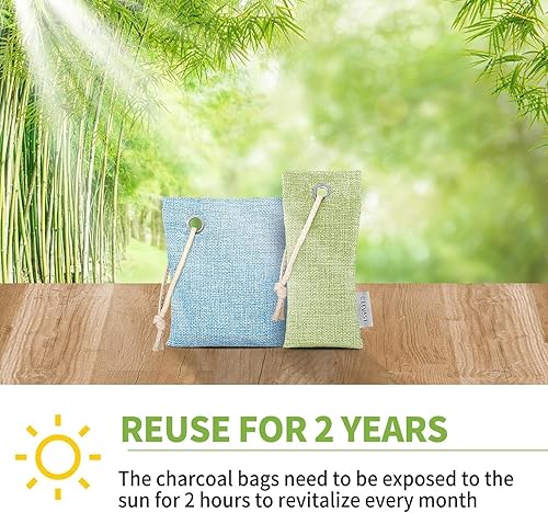 Vista 44 de CLEVAST - Bolsas purificadoras de aire de carbón de bambú (4 x 7.05 oz), eliminan olores y humedad, bolsas purificadoras de aire fresco natural