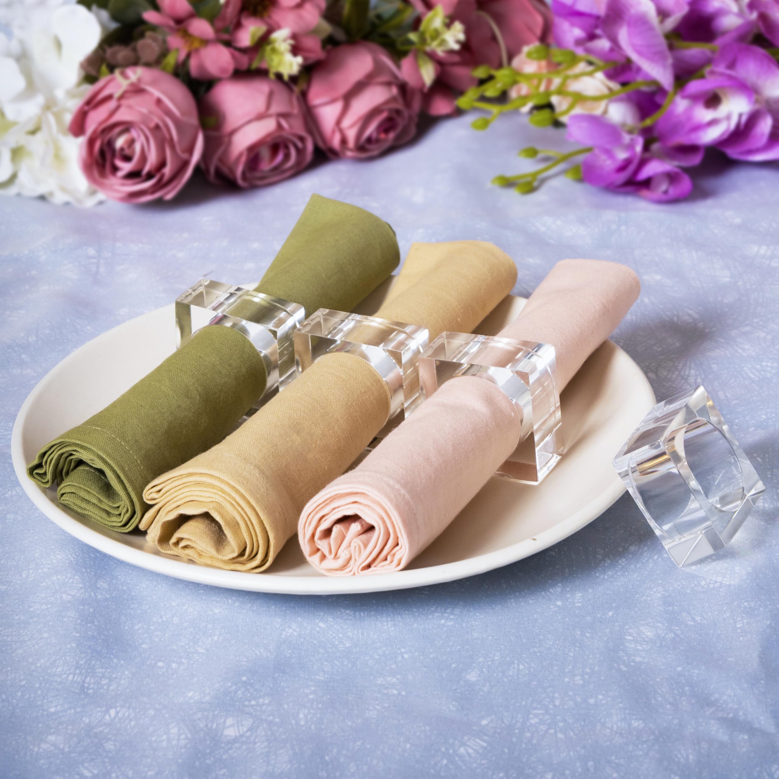 Lot de 12 ronds de serviette décoratifs pour décoration de table, mariage, Noël, ferme, fête, faciles à nettoyer, durables et polyvalents