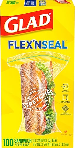 Miniatura 7 de Glad Flex'N Seal - Bolsas de plástico para almacenamiento de alimentos, sándwich, 100 unidades, paquete de 4 (el paquete puede variar)