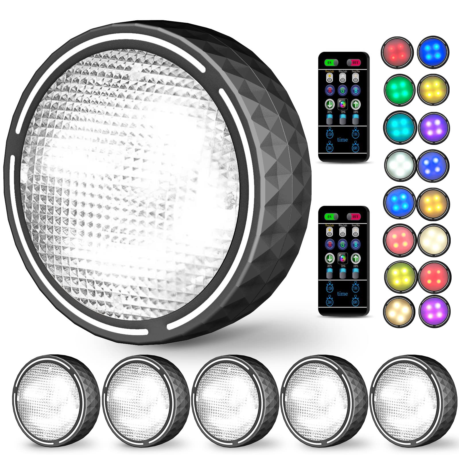 Schrankleuchten Led Schrankbeleuchtung 6er Nachtlicht mit Fernbedienung Treppen Licht Unterbauleuchte Batteriebetrieben Schrank Lichter für Schlafzimmer, Kleiderschrank, Kabinett, Küche (Schwarz)