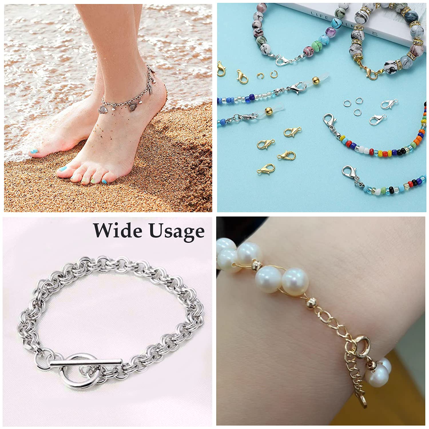 TOAOB Kit 42 Pezzi Fermagli E Anelli Per Gioielli Fai Da Te – Chiusure A Aragosta, Cuore, O, Rettangolari, Argento