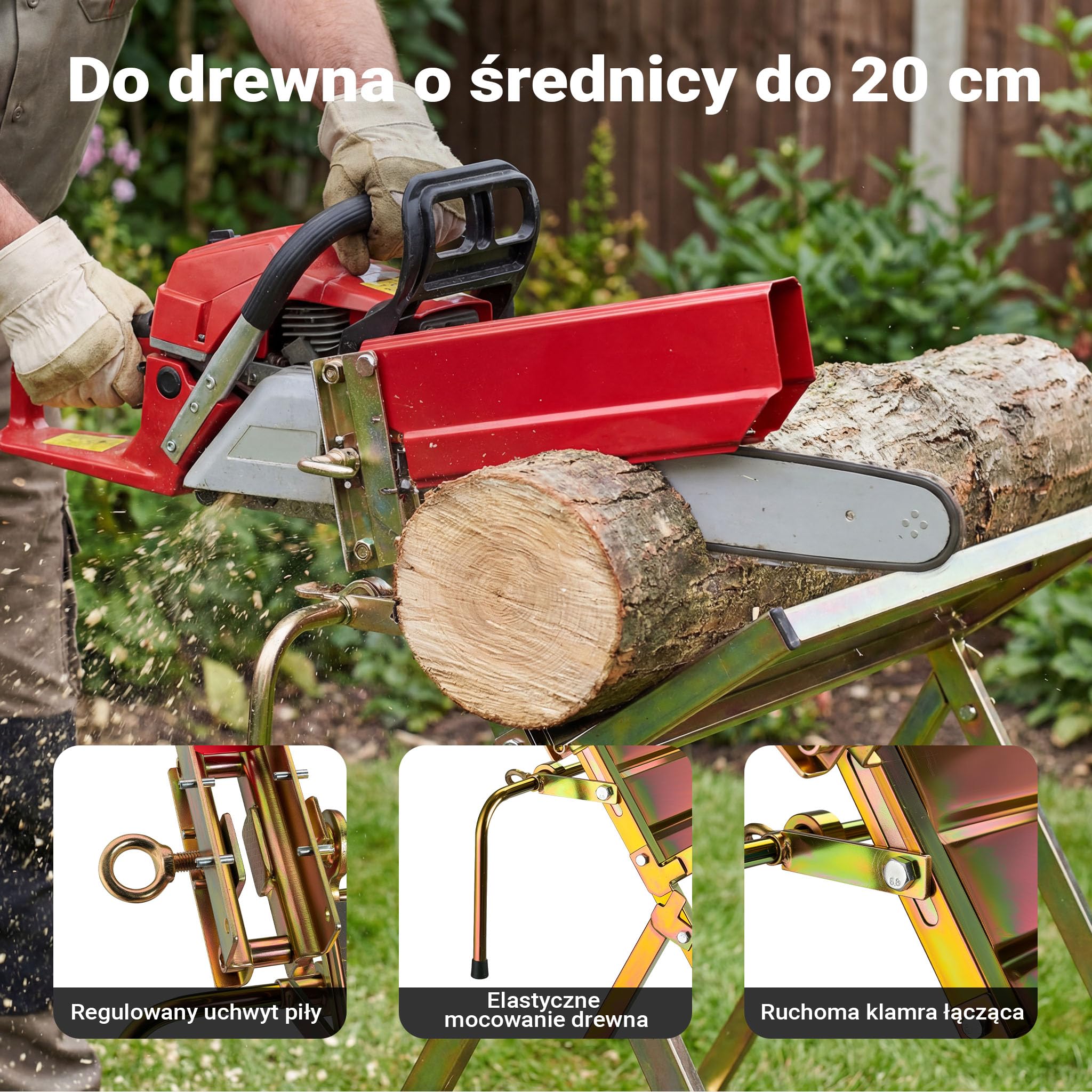 Wiltec Składany stojak do cięcia drewna z uchwytem na piłę 88x71x96 cm, stabilny koziołek ze stali ocynkowanej, kobyłka do drewna opałowego do 120 kg