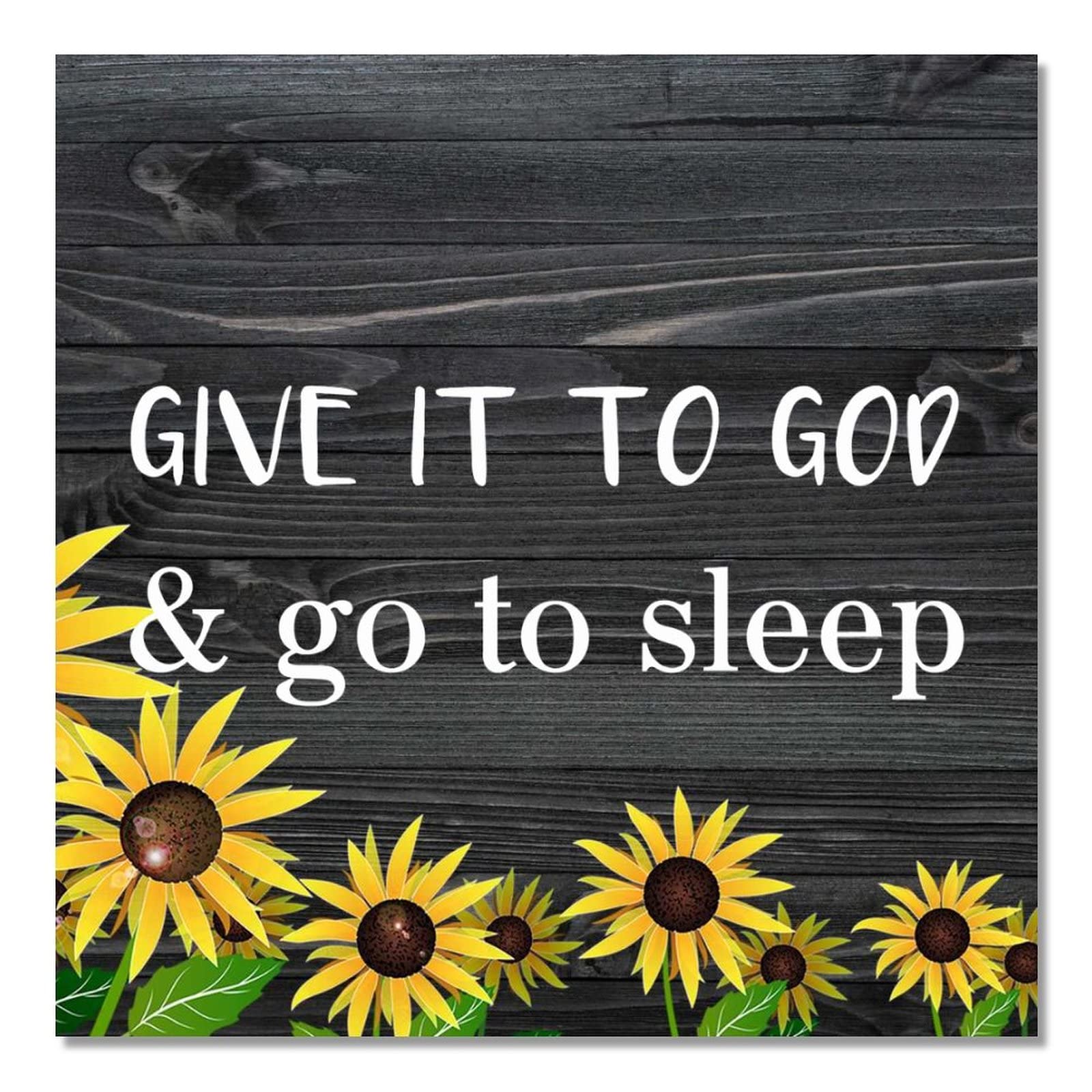 Plaque murale en bois rétro 40x40 cm avec motif tournesol et message inspirant pour la maison