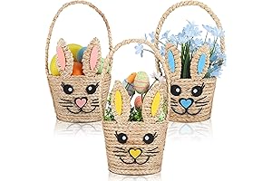 3 Pack Bunny Wicker Baskets - Woven Easter Gift Baskets for Kids