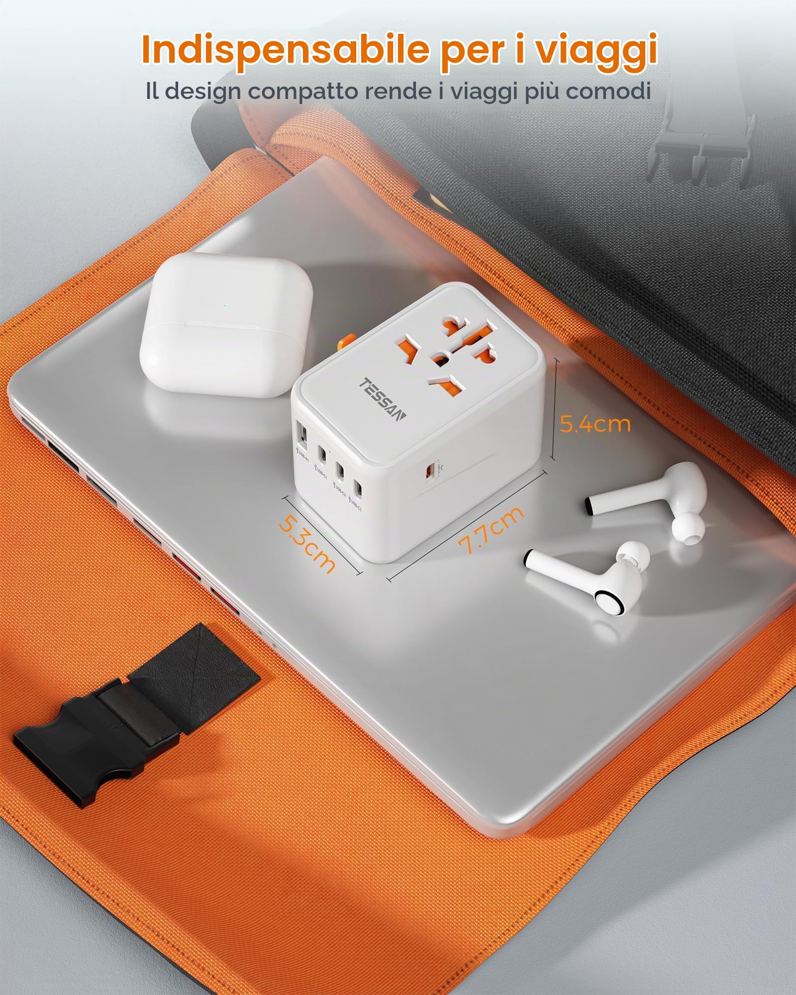 TESSAN Adattatore Universale da Viaggio, GaN Ricarica Rapida da 65W, Presa Universale da Viaggio con 4 USB C e 1 USB A, Adattatore Prese Spina per UK, USA, Australia, Tailandia, Giappone