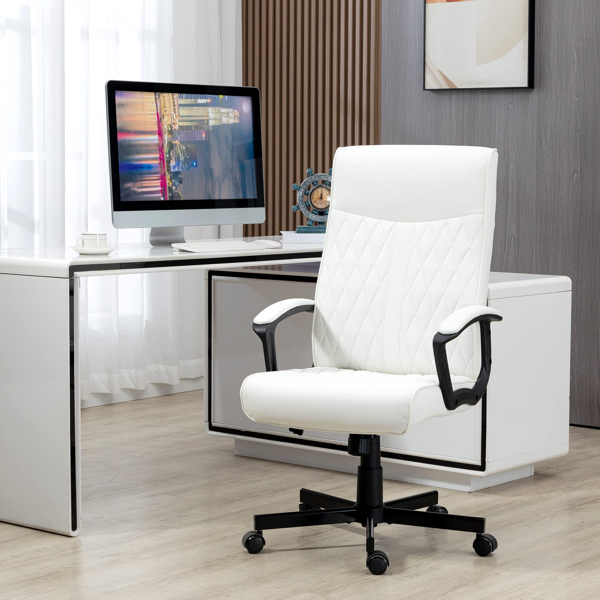 Vinsetto Silla de Oficina Giratoria 120 kg 65x72x102-112,5 cm Blanco Roto