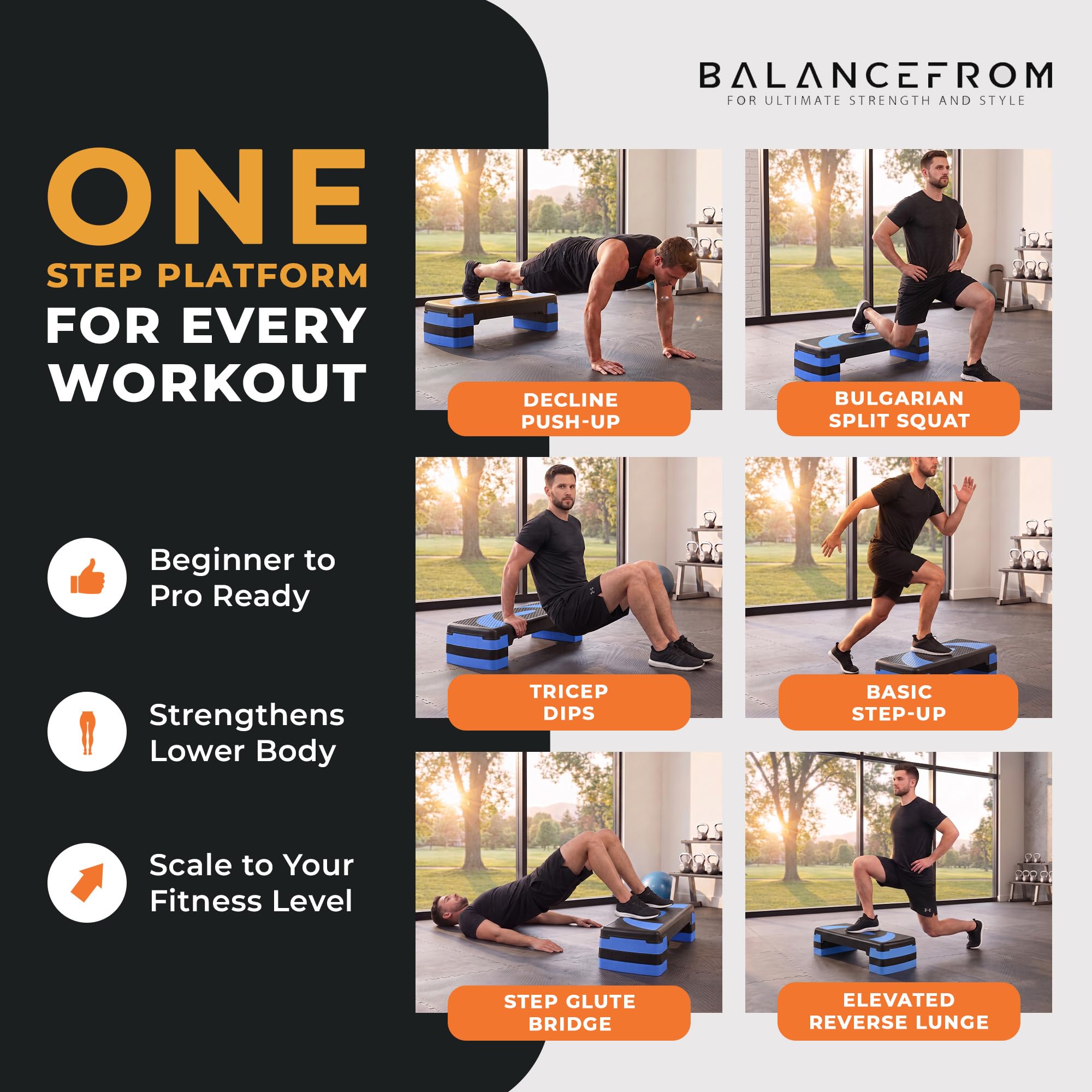 BalanceFrom Aerobic Step Plattformtrainer mit verstellbaren 3-stufigen Erhöhungen, 180 kg Gewichtskapazität, rutschfester Übungsstepper für Cardio-, Kraft- und Fitness-Workouts zu Hause oder im