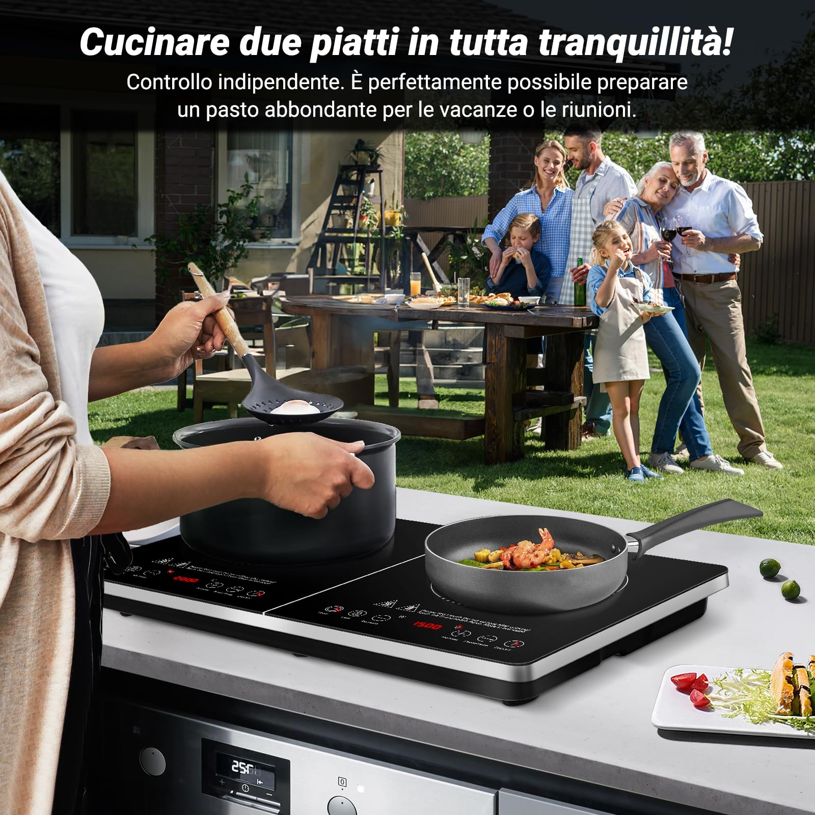AMZCHEF Piastra ad Induzione 2 Fuochi, Piastra a Induzione con IGBT importato, 20 Livelli di Temperatura, 20 e 15 Livelli di Potenza, 3500W Piano Induzione con Timer di 4 ore, Blocco di Sicurezza