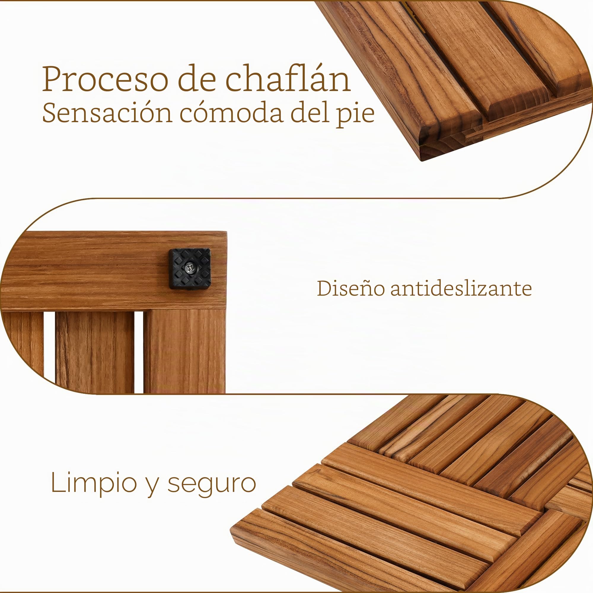 Utoplike Madera de Teca Alfombrilla de Baño para el Cuarto de Baño | Alfombrilla Ducha Antideslizante, Resistente para el Suelo de la Ducha Interior, SPA de Lujo, Hogar o Exterior(61 x 41 cm)