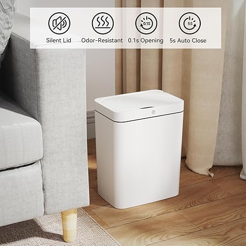 Miniatura 3 de CADUKE Bote de basura automático de 4 galones con tapa, pequeño sensor de movimiento sin contacto, contenedor de plástico inteligente para baño,