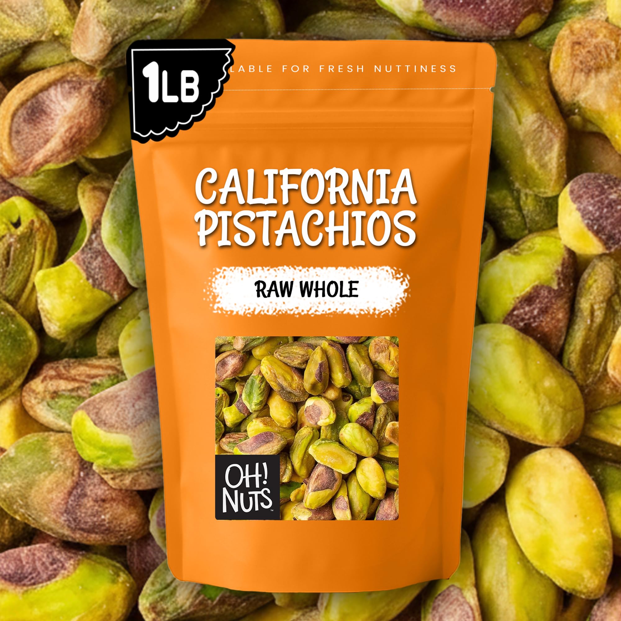 Oh! Nuts Pistachios No Shell - Raw - 100% Natural - 1 lb - Raw Whole California Pistachios - Packed in New York Zip-Seal Bag for Exceptional Freshness