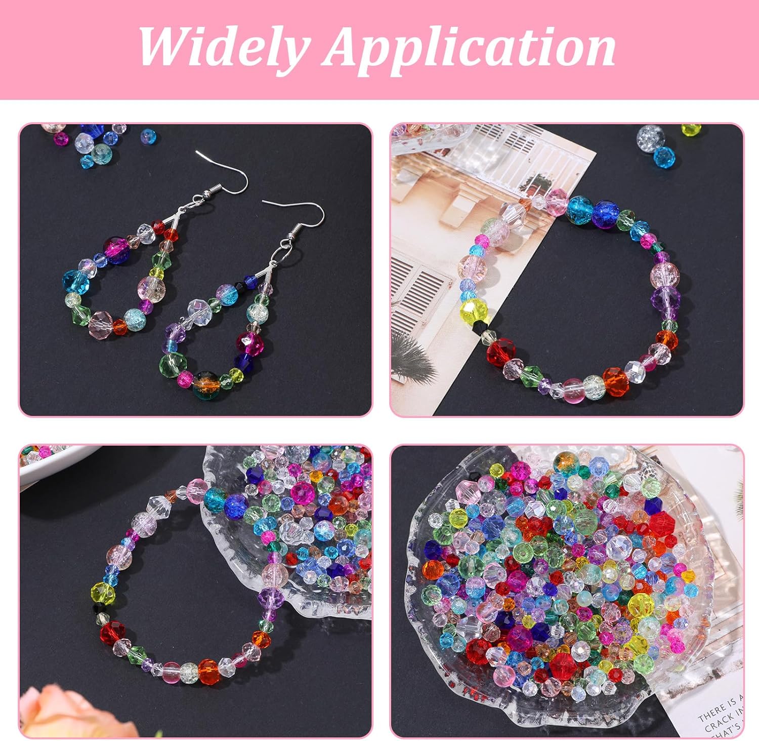 600 pcs Crystal Glass Beads Assorted Loose Sparkly Bead Supplies Colorful Rainbow Crystal Craft Beads Faceted Teardrop Rondelle Briolette for Jewelry Making DIY Necklace Wristband Earring Kit - Image 4